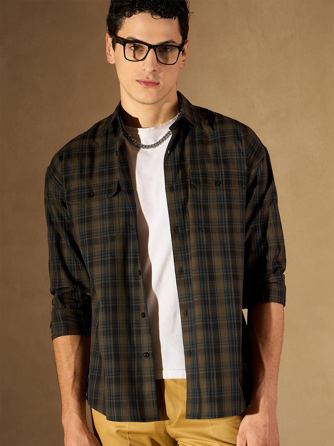 DENNISON Tartan Checked Spread Collar Smart Cotton Casual Shirt