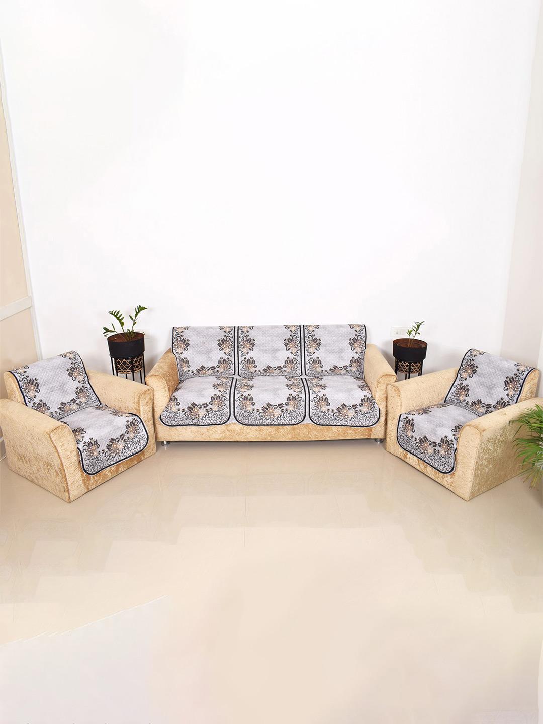 Buy BELLA TRUE Premium Velvet Floral Polyester Washable 6PC Straight 5 Seater Sofa Cover 27In - - Home for Unisex