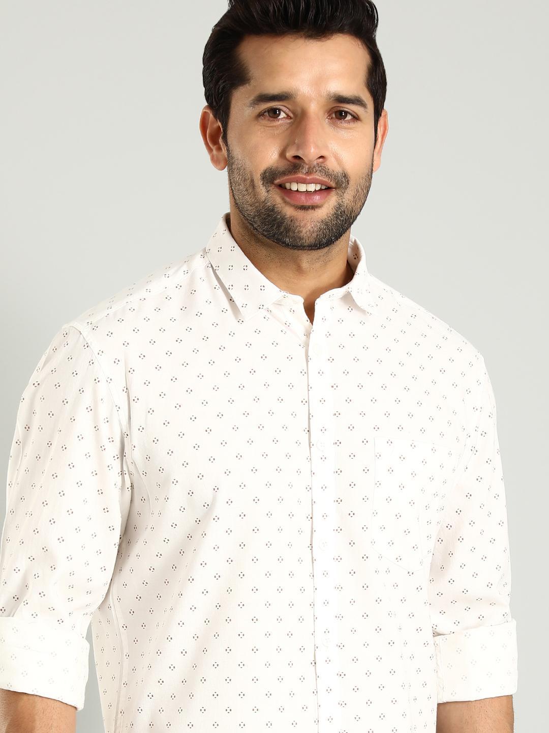 Indian Terrain Micro Ditsy Printed Classic Slim Fit Cotton Opaque Casual Shirt
