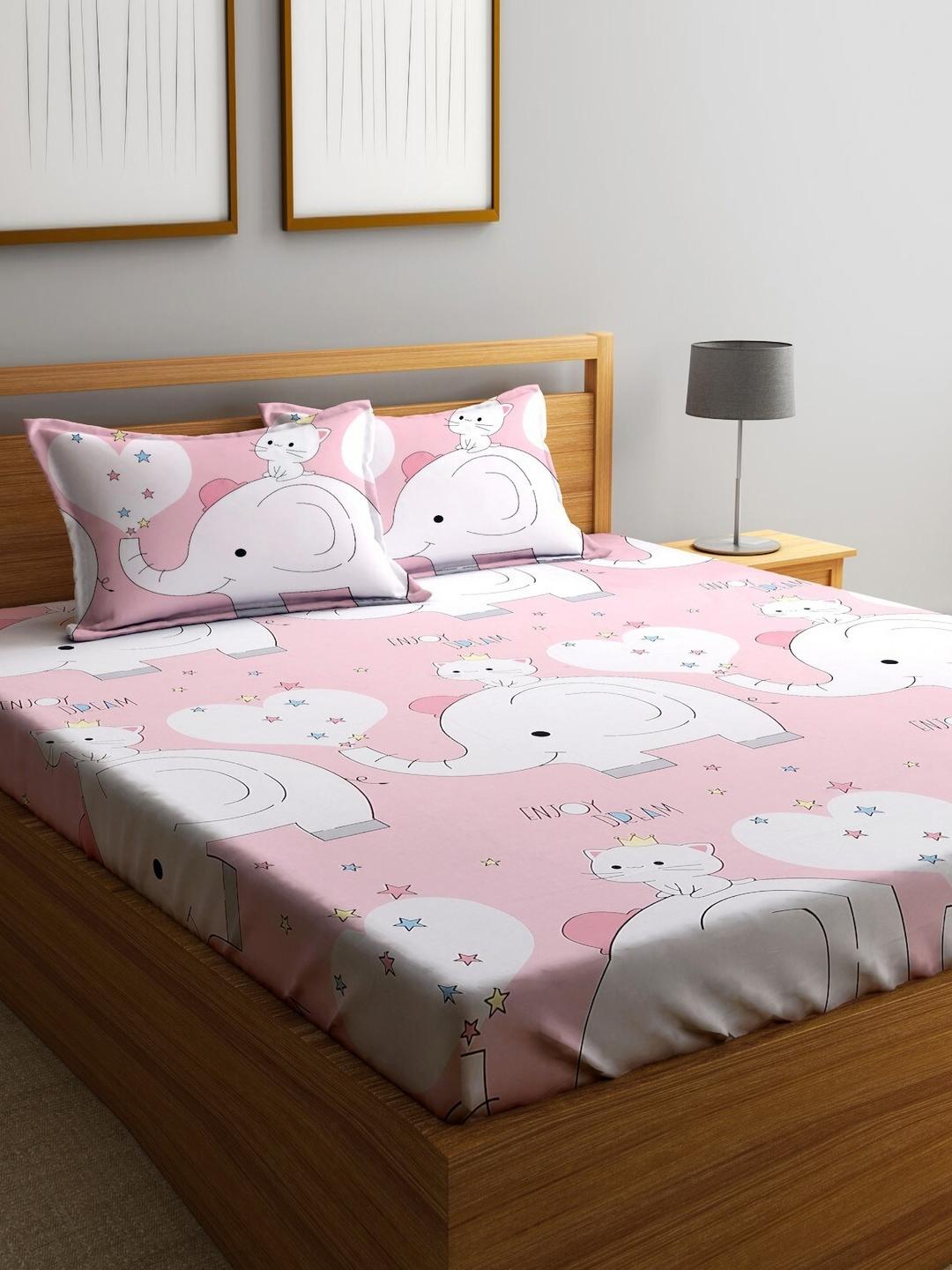 Buy Home Sizzler Pink Animal Microfiber 144 TC Queen Bedsheet With 2 Pillow Covers 91 X 87 Inches - - Home for Unisex