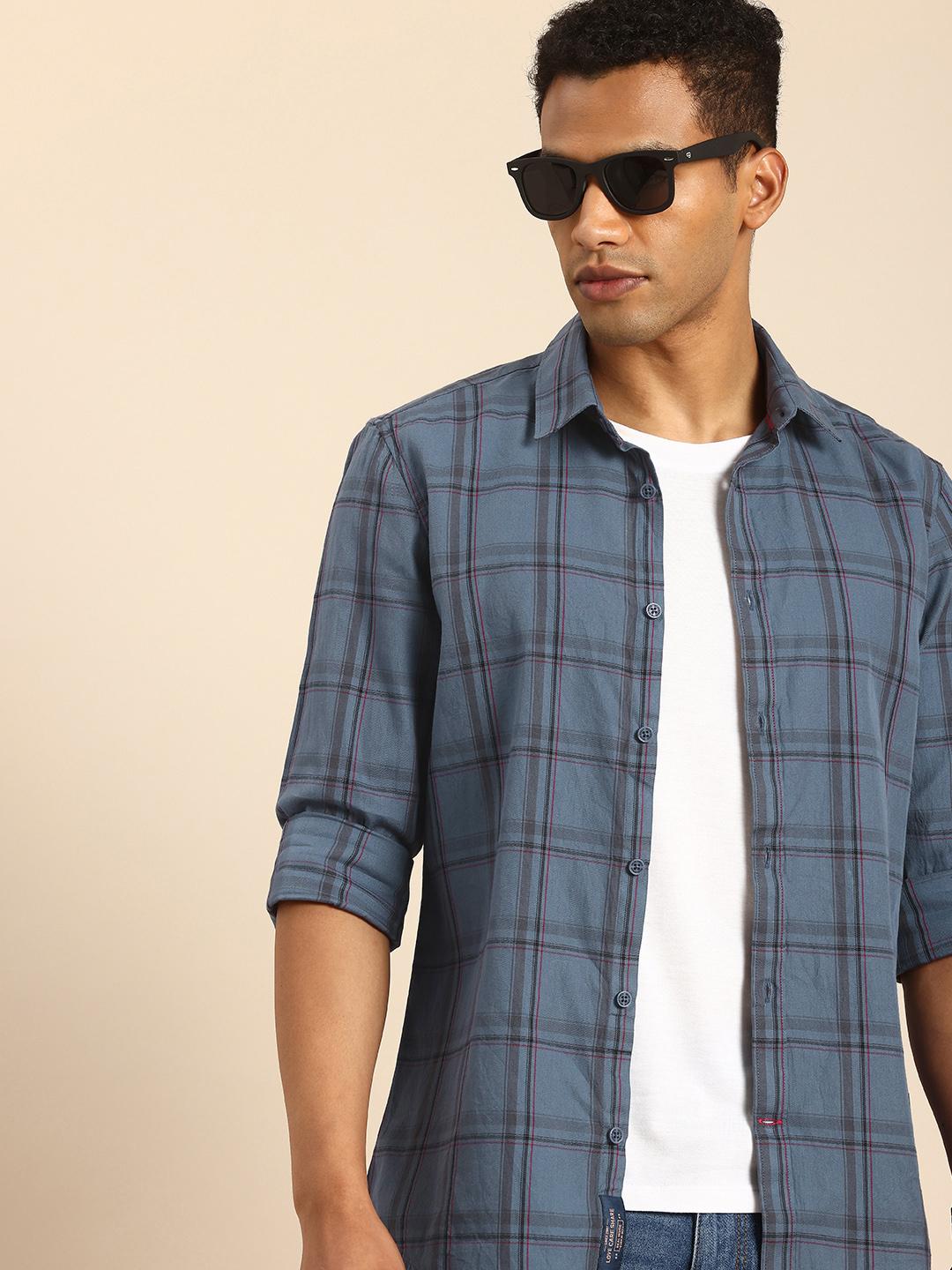 Being Human Pure Cotton Slim Fit Checked Casual Shirt