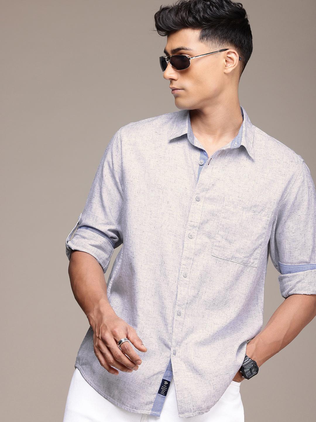 The Roadster Life Co. Opaque Self-Design Roll-Up Sleeve Casual Shirt