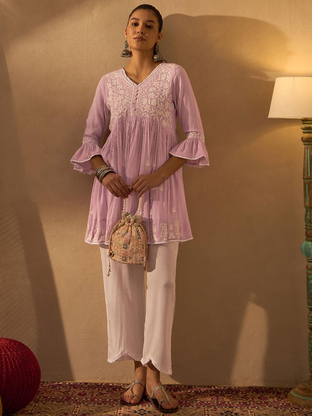 Women Ethnic Motif Embroidered Chikankari Kurta with Trousers & Dupatta