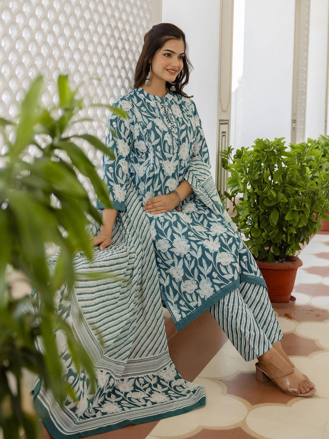 Women's Pure Cotton Kurta Pyjama & Dupatta Set main image 1