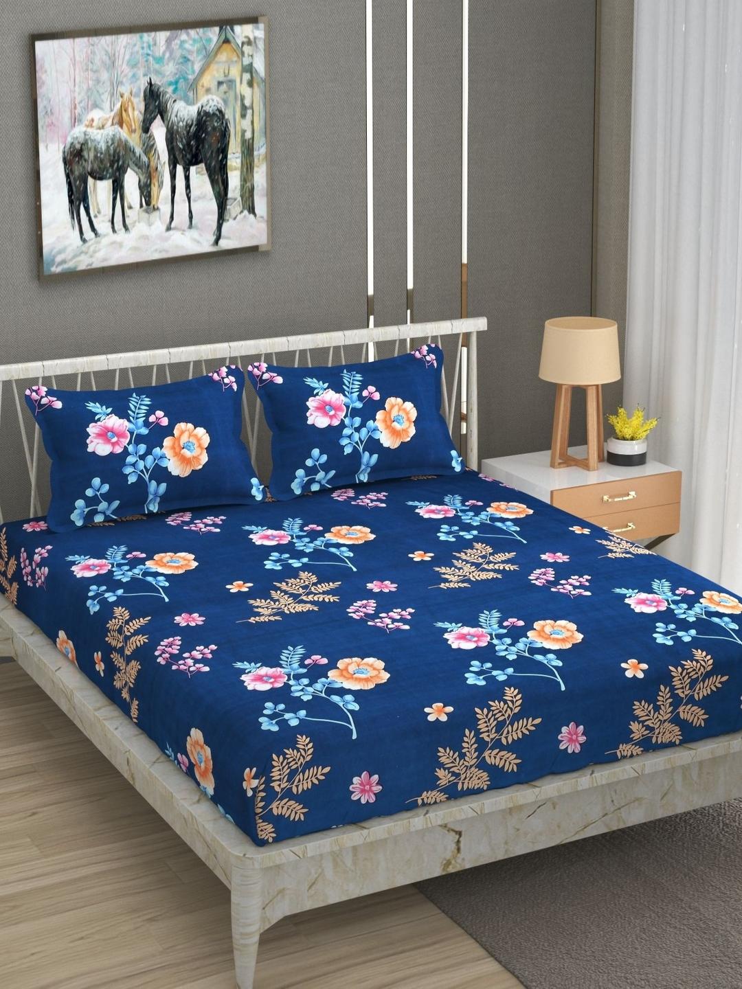 Buy UrbanArts Blue Floral Microfiber 180 TC Queen Fine Bedsheet With 2 Pillow Covers 90 X 90 Inches -  - Home for Unisex
