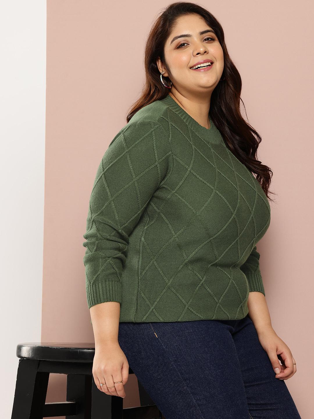 Plus Size Sweates Buy Sztori Plus Size Pure Acrylic Geometric Pattern Pullover - Sweaters ...
