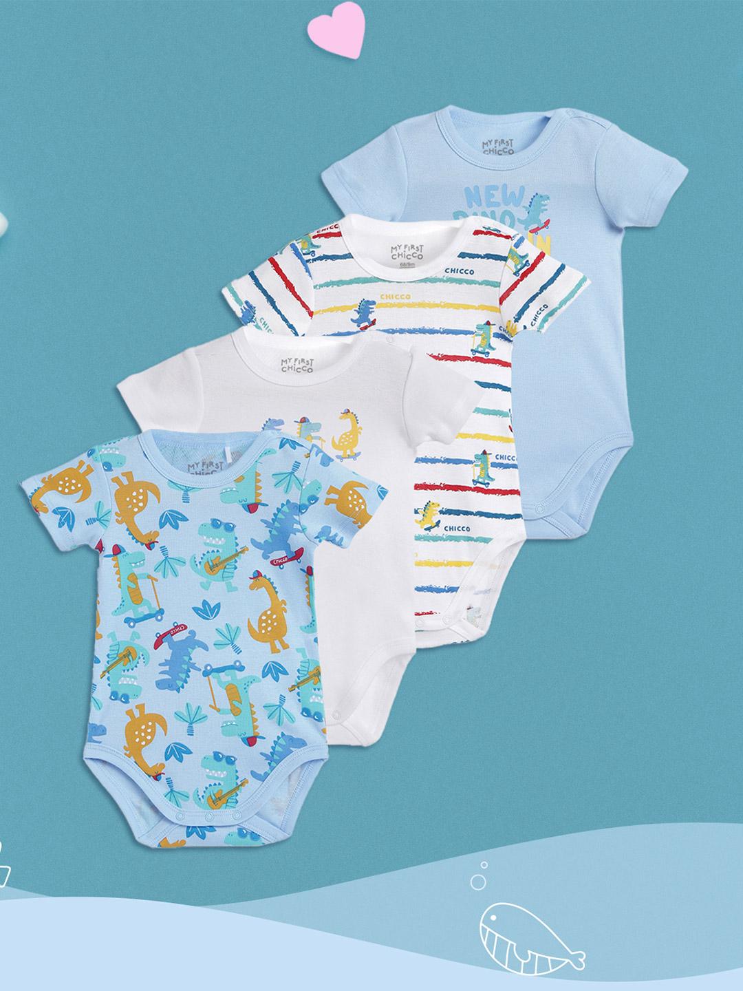Chicco Infants Pack Of 4 Printed Pure Cotton Bodysuits