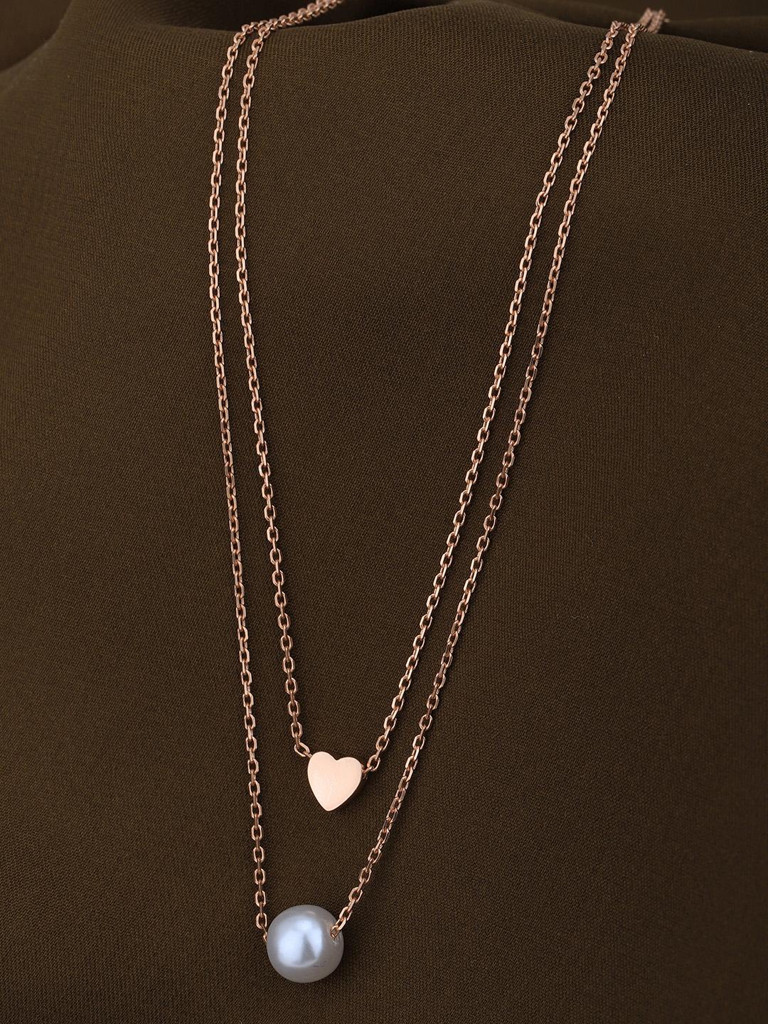 Buy Carlton London 18kt Rose Gold Plated With Heart & Pearl Double ...
