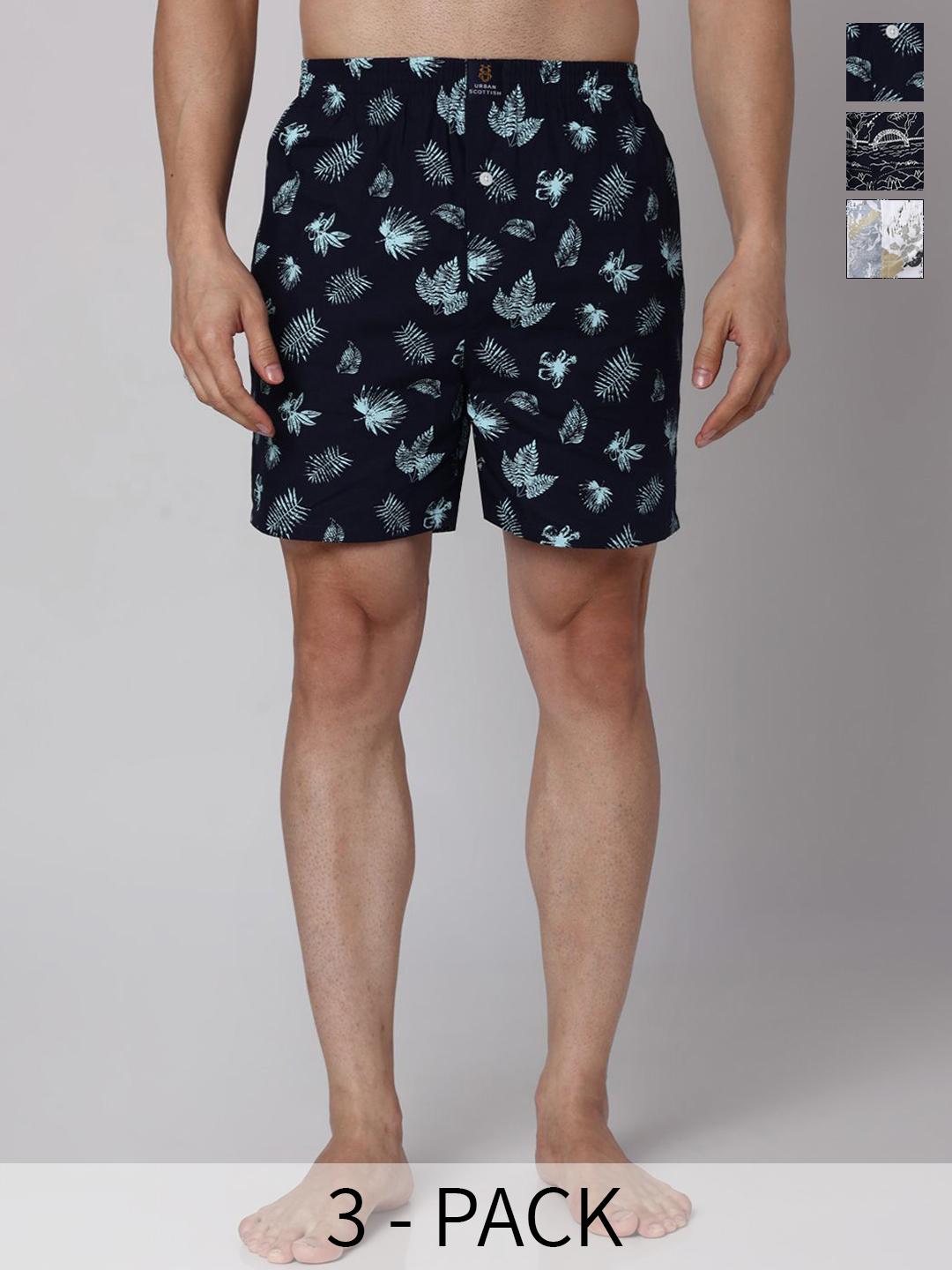 Buy URBAN SCOTTISH Pack Of 3 Printed Cotton Boxers USBX2462 - - Apparel for Men
