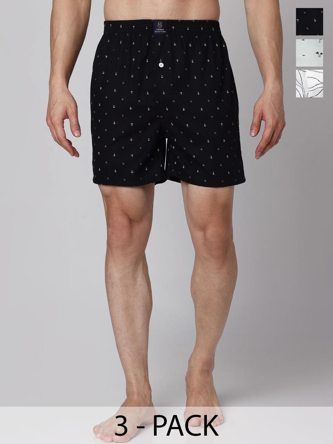 Buy URBAN SCOTTISH Men Pack Of 3 Printed Cotton Boxers - - Apparel for Men