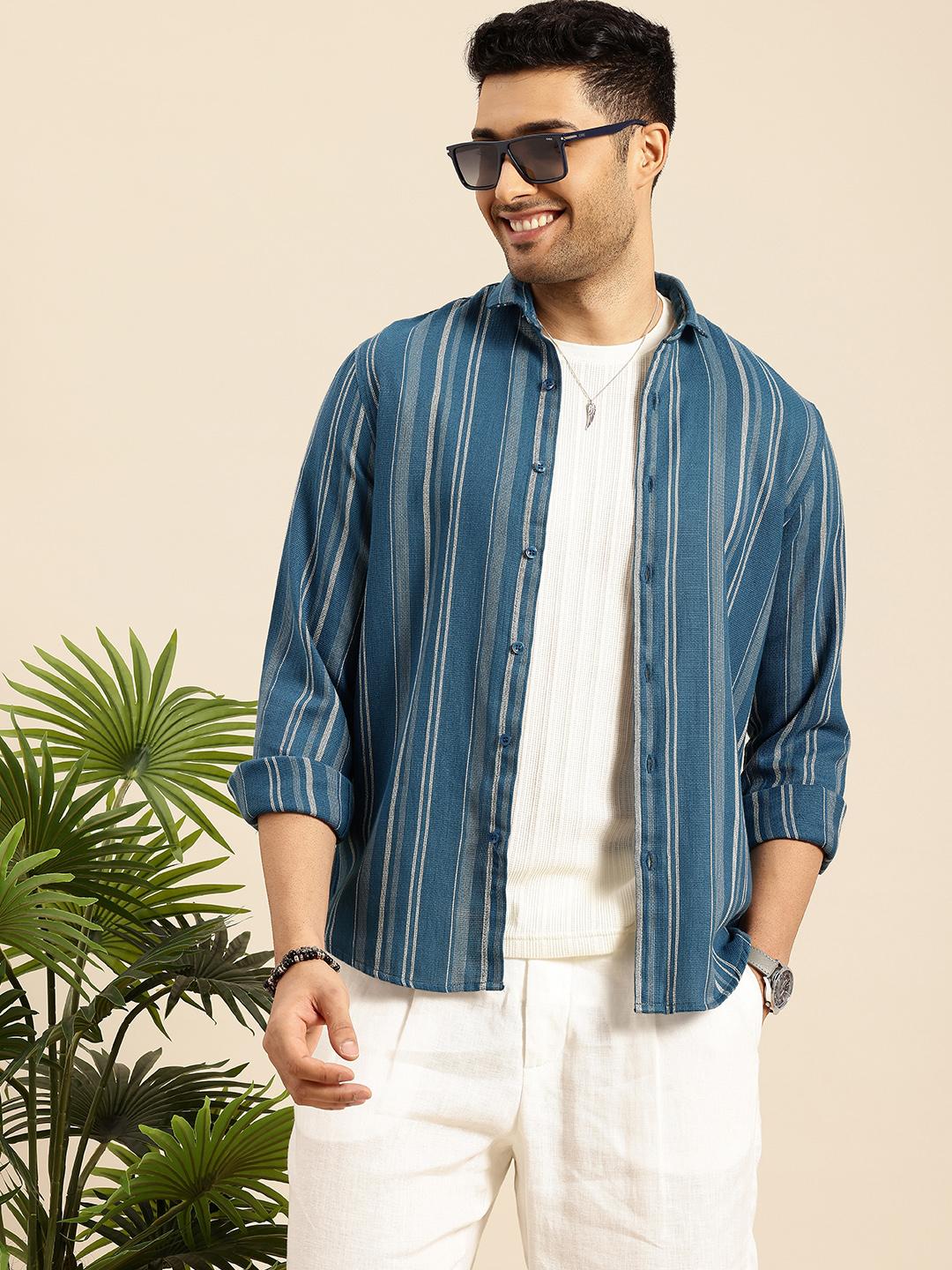 Mast & Harbour Self Striped Casual Shirt - Image 1
