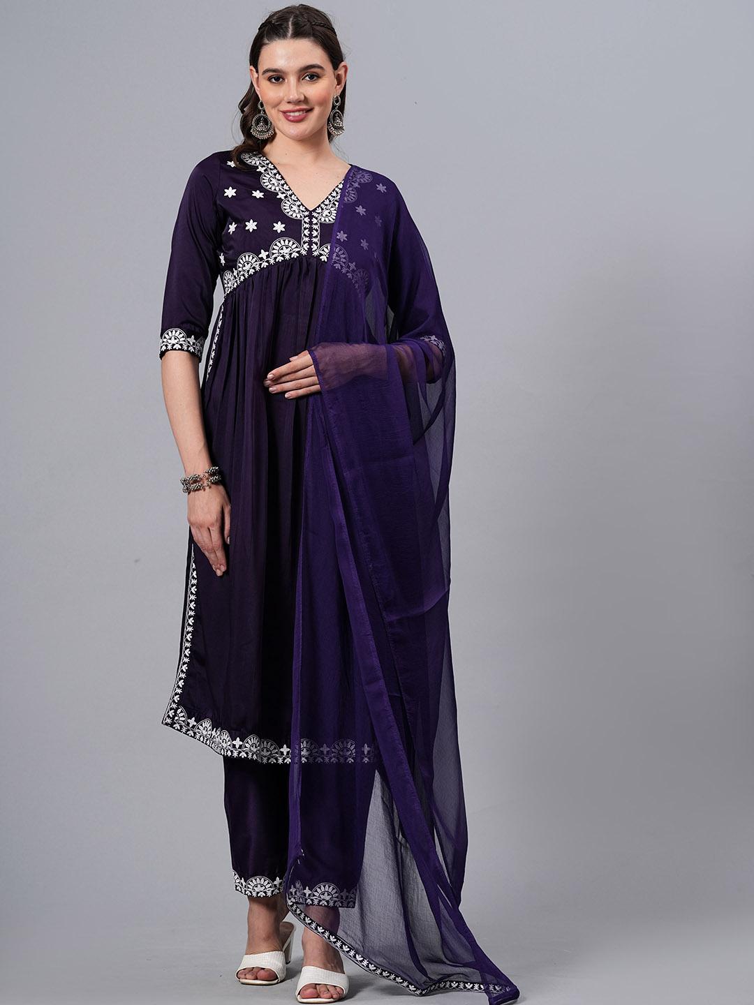 Women Ethnic Motifs Embroidered Regular Thread Work Kurta with Palazzos & With Dupatta