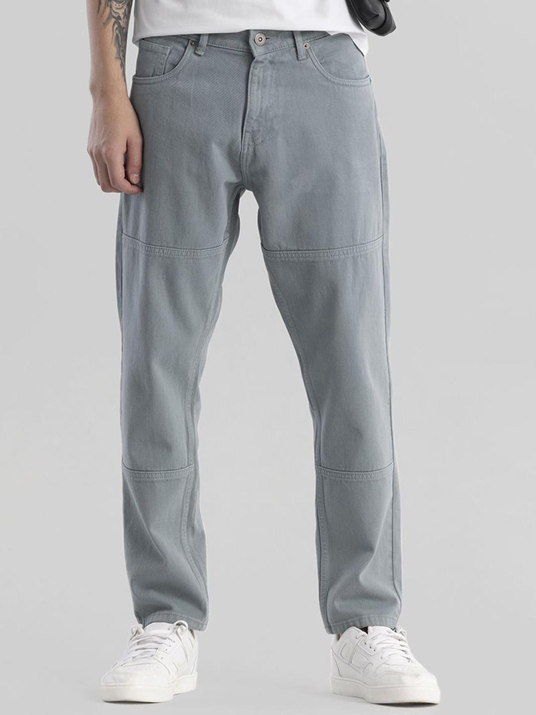 Snitch Men Grey Mid-Rise Clean Look Pure Cotton Jeans