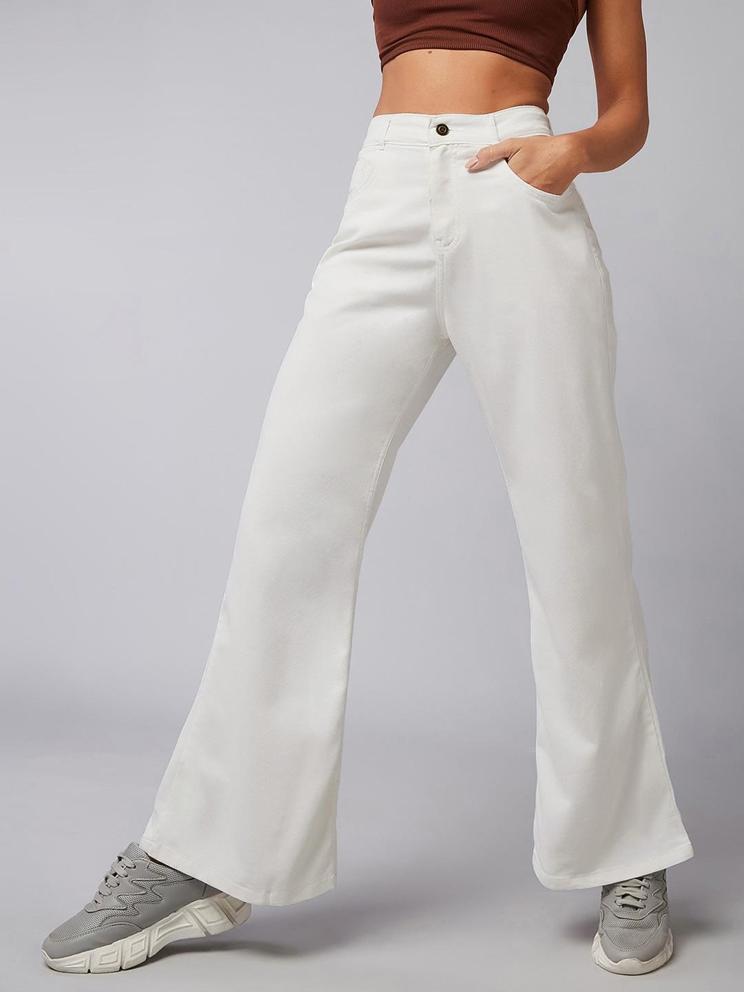 DOLCE CRUDO Lemon Sorbet Women White Bootcut High-Rise Clean Look Stretchable Jeans
