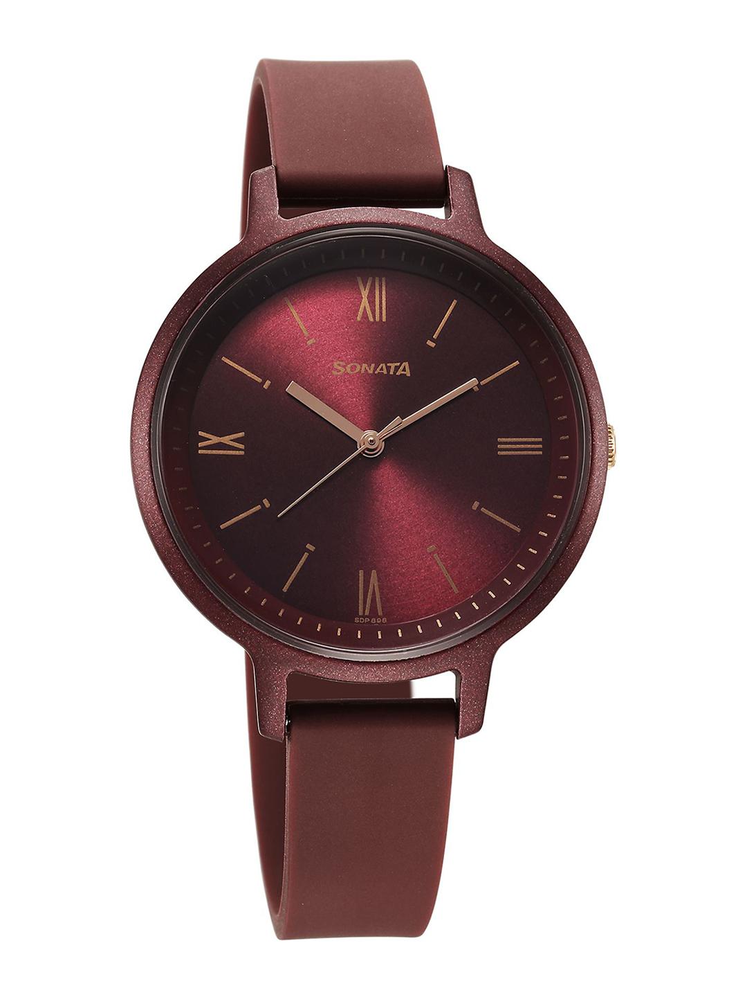 Buy Sonata Splash Quartz Analog With Maroon Dial Watch For Women 87049pp16w - - Accessories for Women