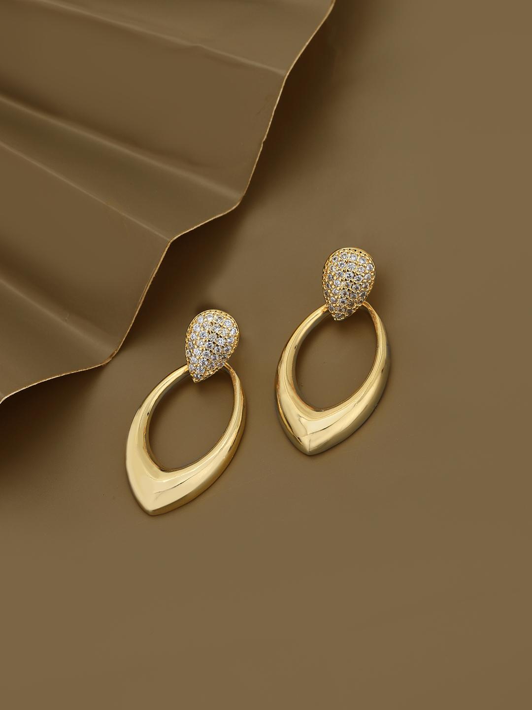 Buy Carlton London Gold Plated Oval CZ Stainless Steel Drop Earrings -  - Accessories for Women