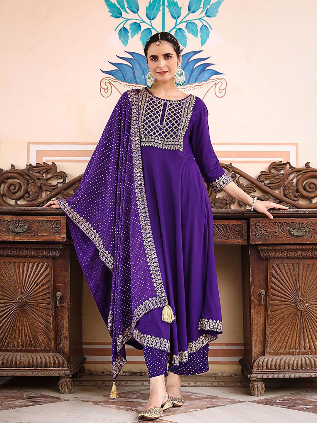 Women Ethnic Motifs Yoke Design Regular Sequinned Kurta with Trousers & With Dupatta
