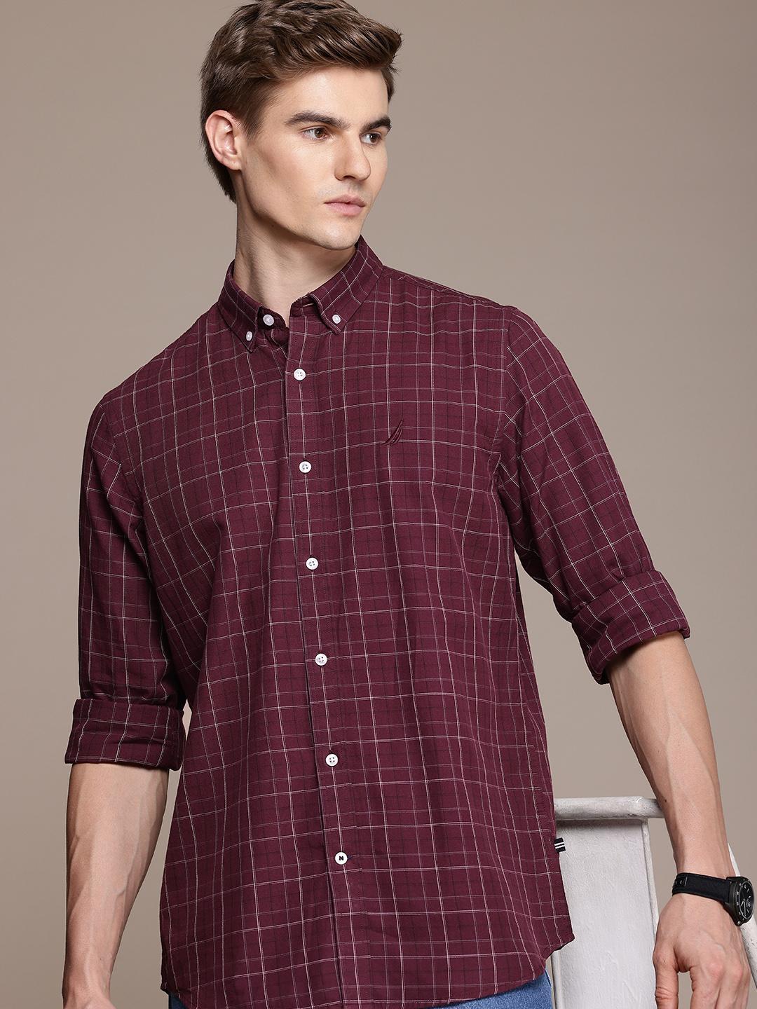 Nautica Classic Opaque Checked Pure Cotton Casual Shirt