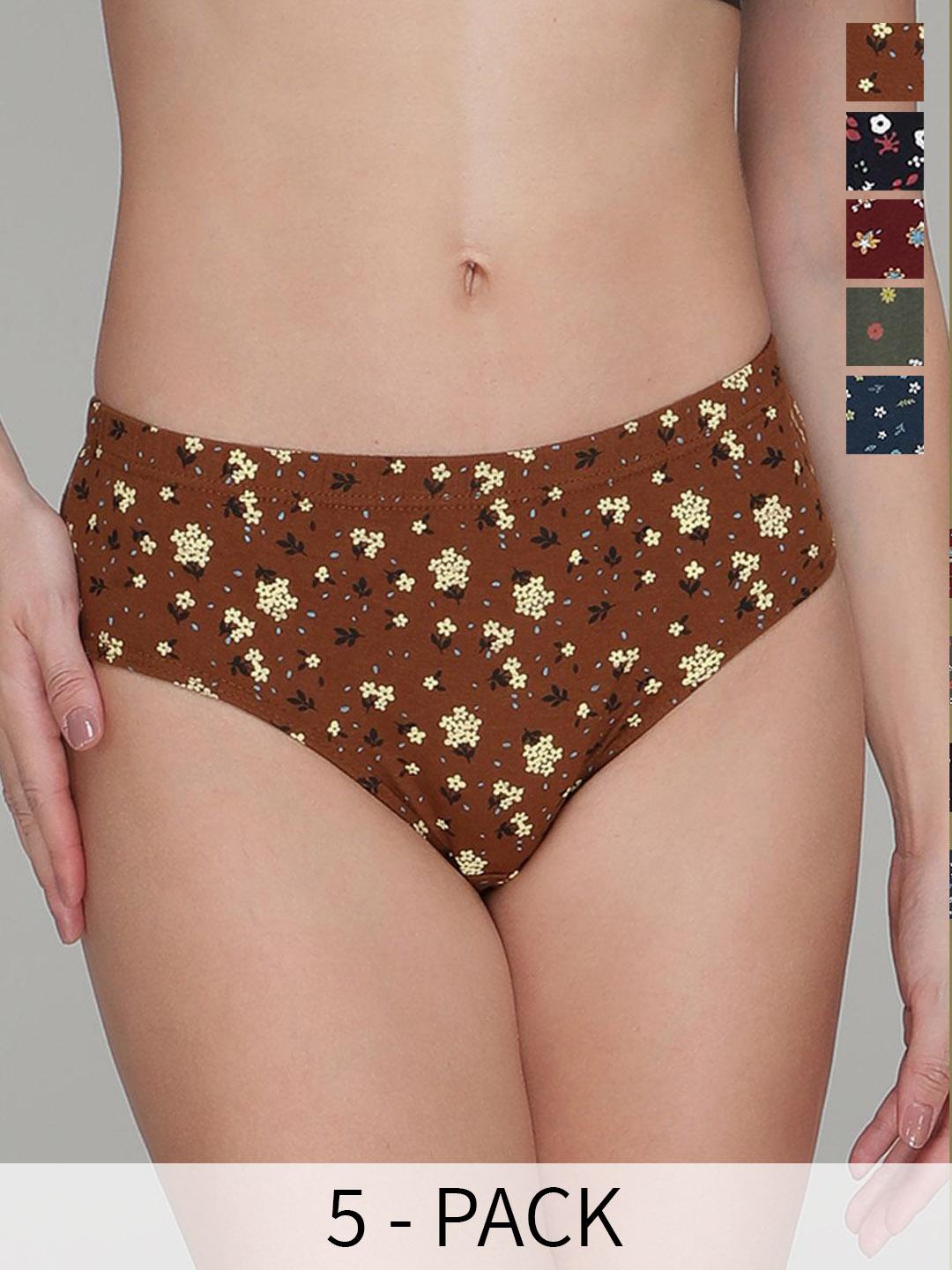 Buy AMUL COMFY Women Set Of 5 Printed Pure Cotton Basic Briefs - - Apparel for Women