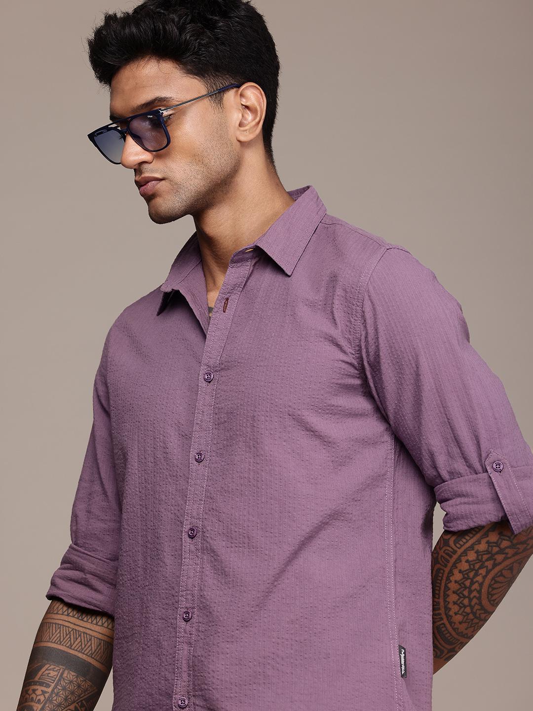The Roadster Life Co. Textured Cutaway Collar Pure Cotton Casual Shirt