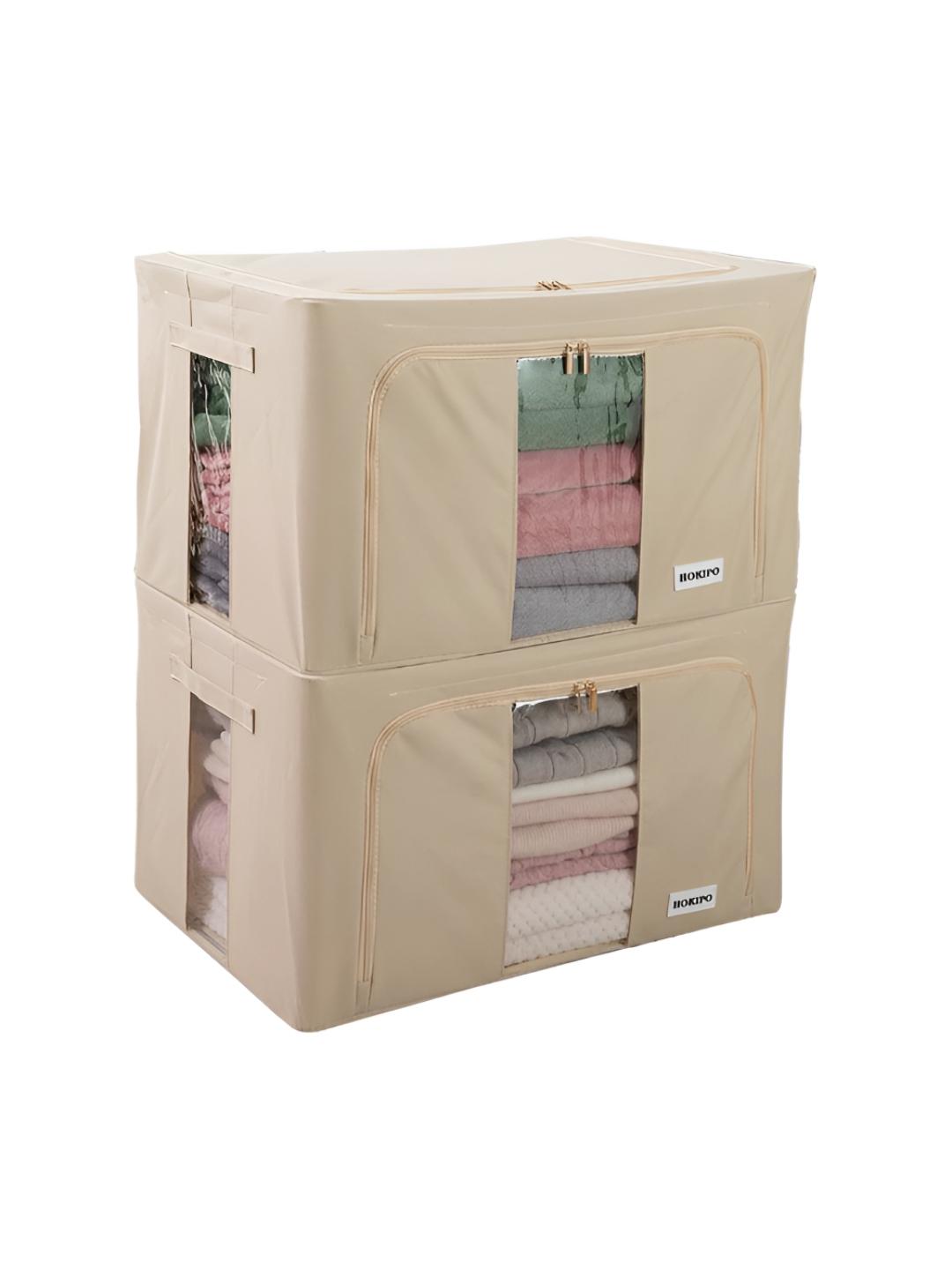 Buy HOKIPO Beige Set Of 2 Multi Utility Foldable Storage Box Organizers - - Home for Unisex