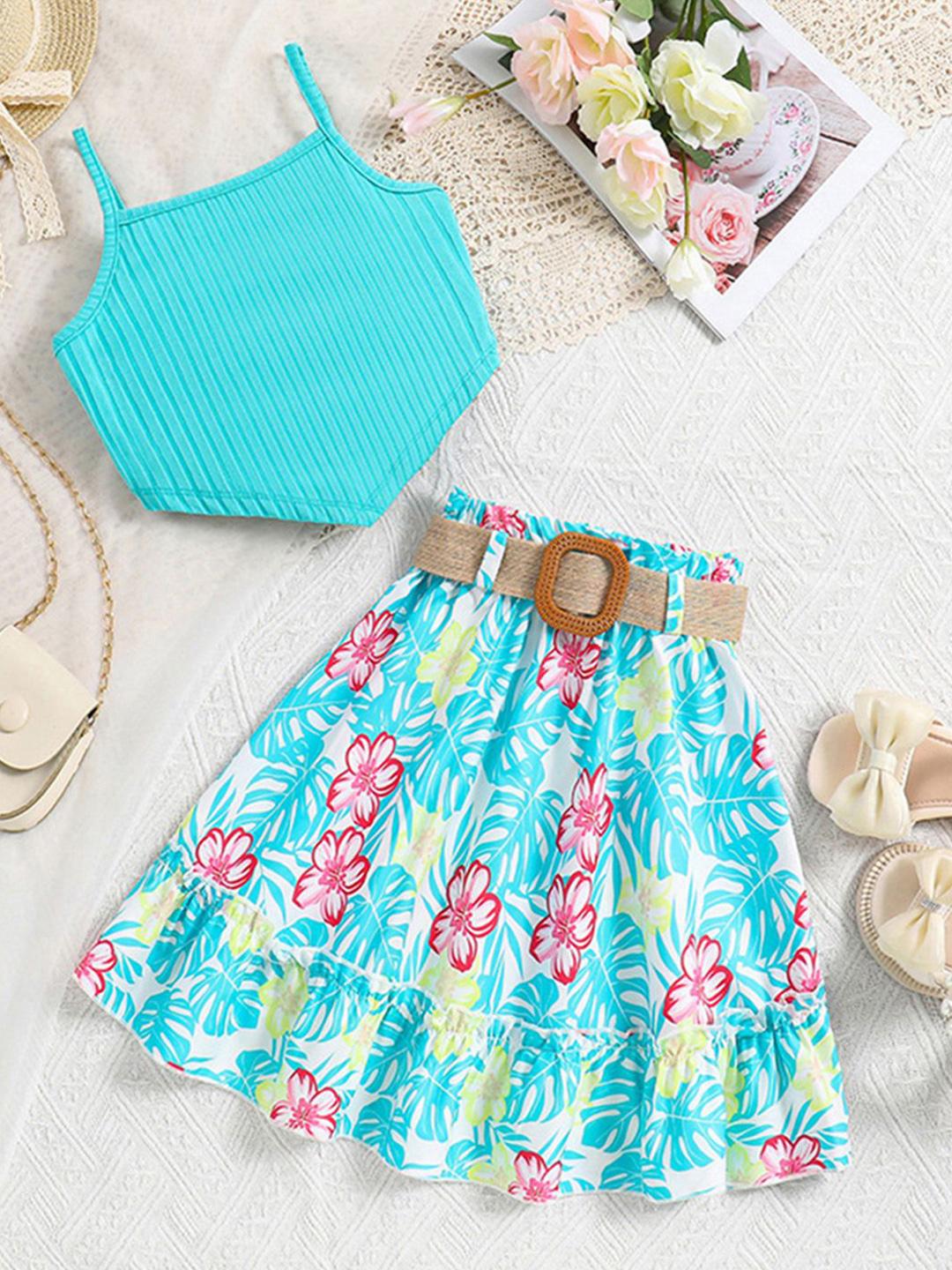 Buy INCLUD Girls Striped Top With Printed Skirt -  - Apparel for Girls