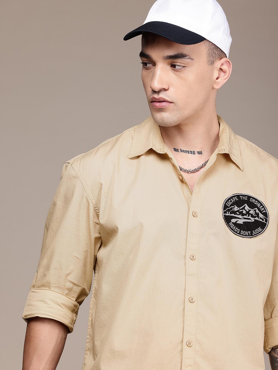 The Roadster Life Co. Relaxed Fit Drop-Shoulder Sleeves Applique Pure Cotton Casual Shirt