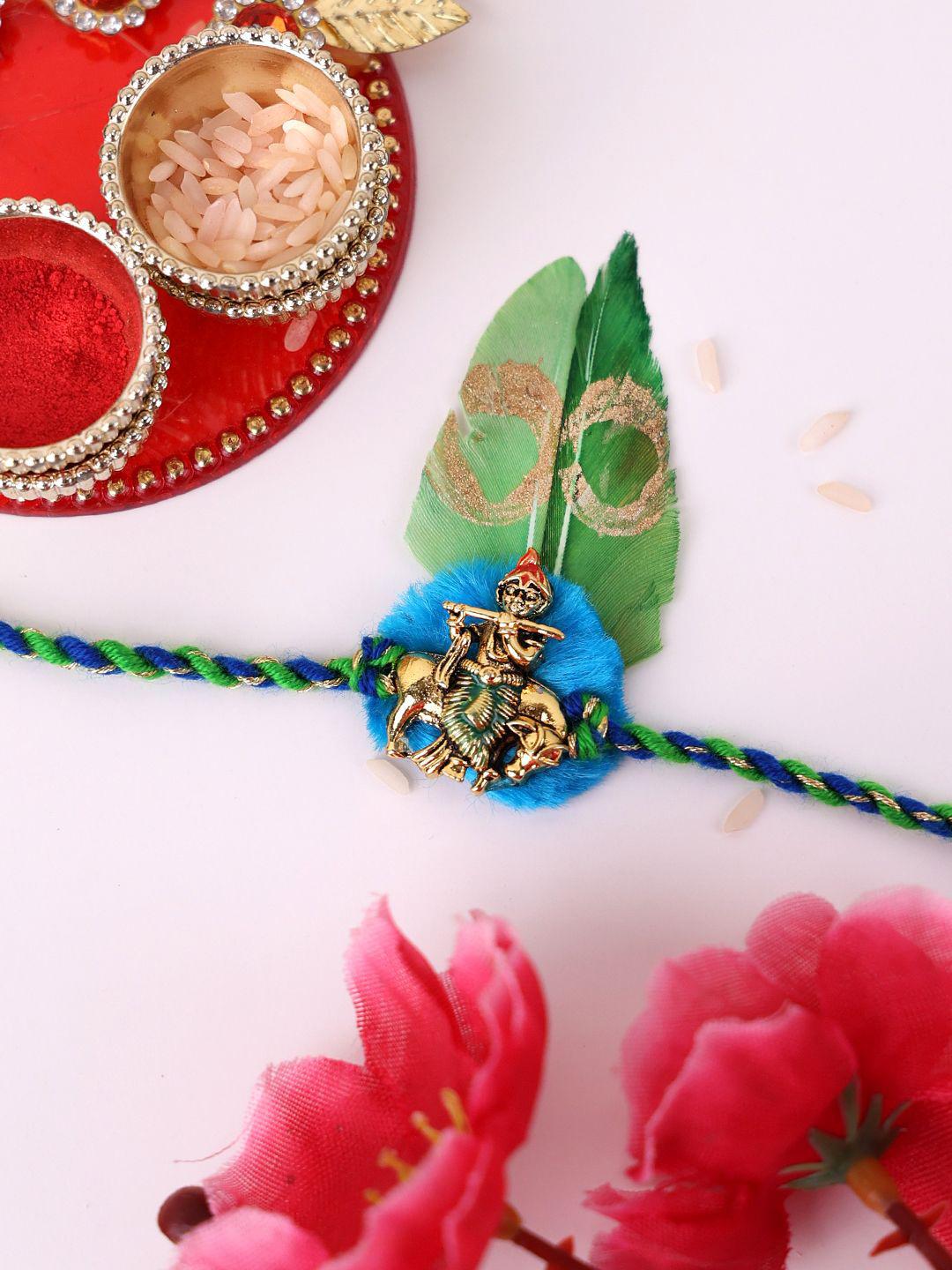 Buy PANASH Silver Plated Krishan Temple Shaped Thread Rakhi With Roli ...