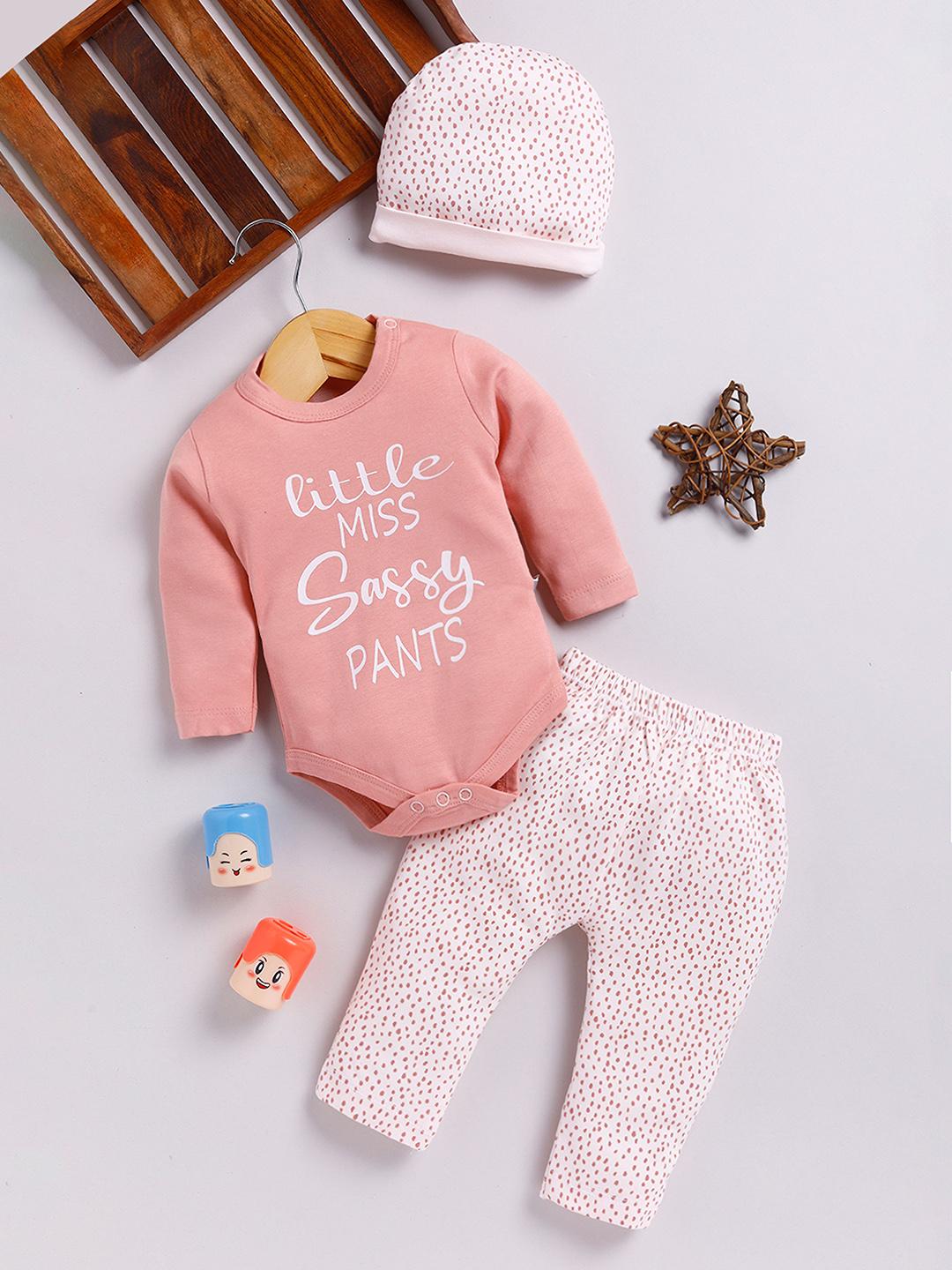 Buy YK X Tinyo Infant Girls Pure Cotton Printed Bodysuit With Joggers & Cap -  - Apparel for Girls