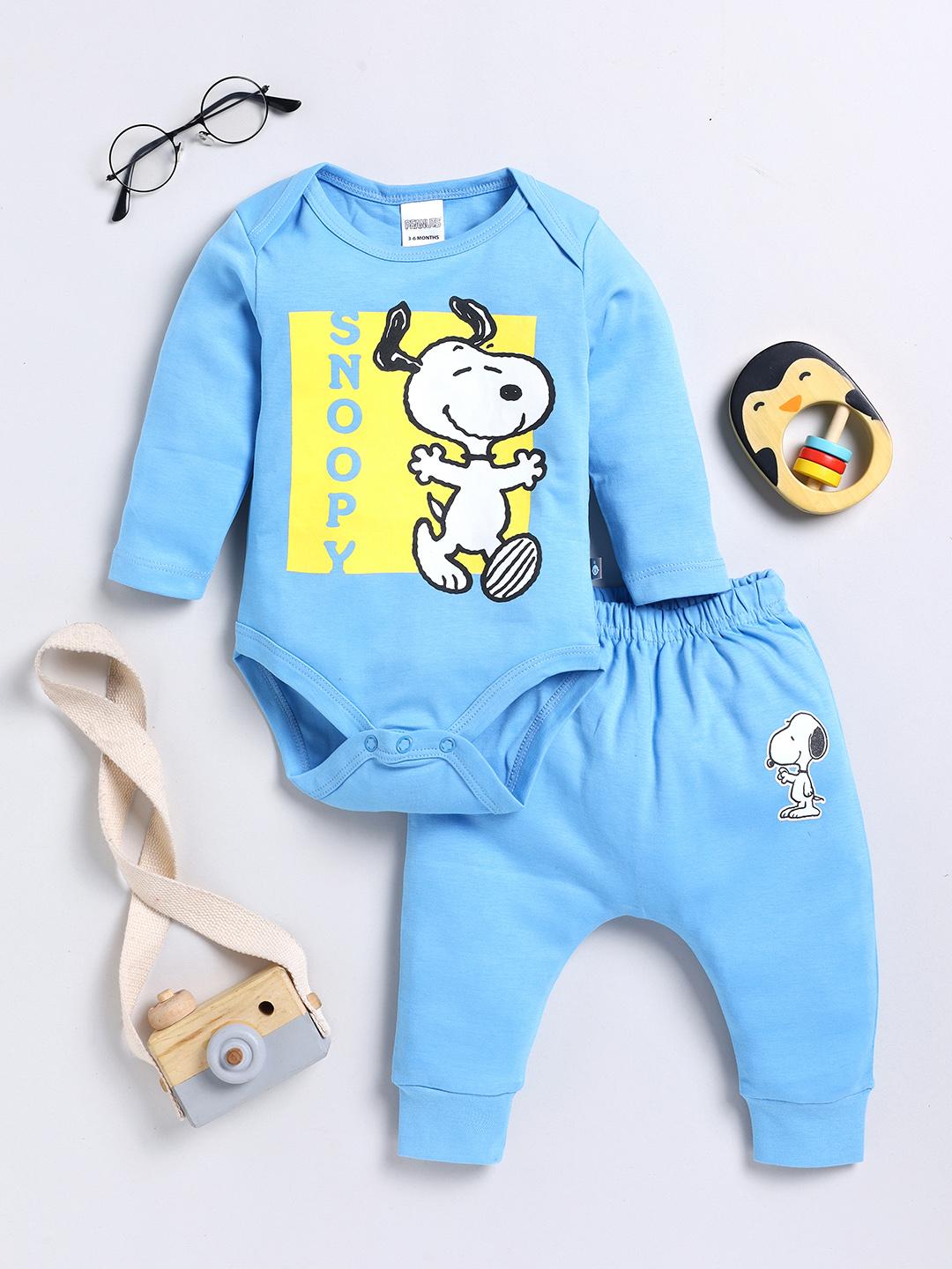 Buy YK X Tinyo Infant Boys Peanuts Snoopy Printed Pure Cotton Bodysuit With Joggers - - Apparel for Boys