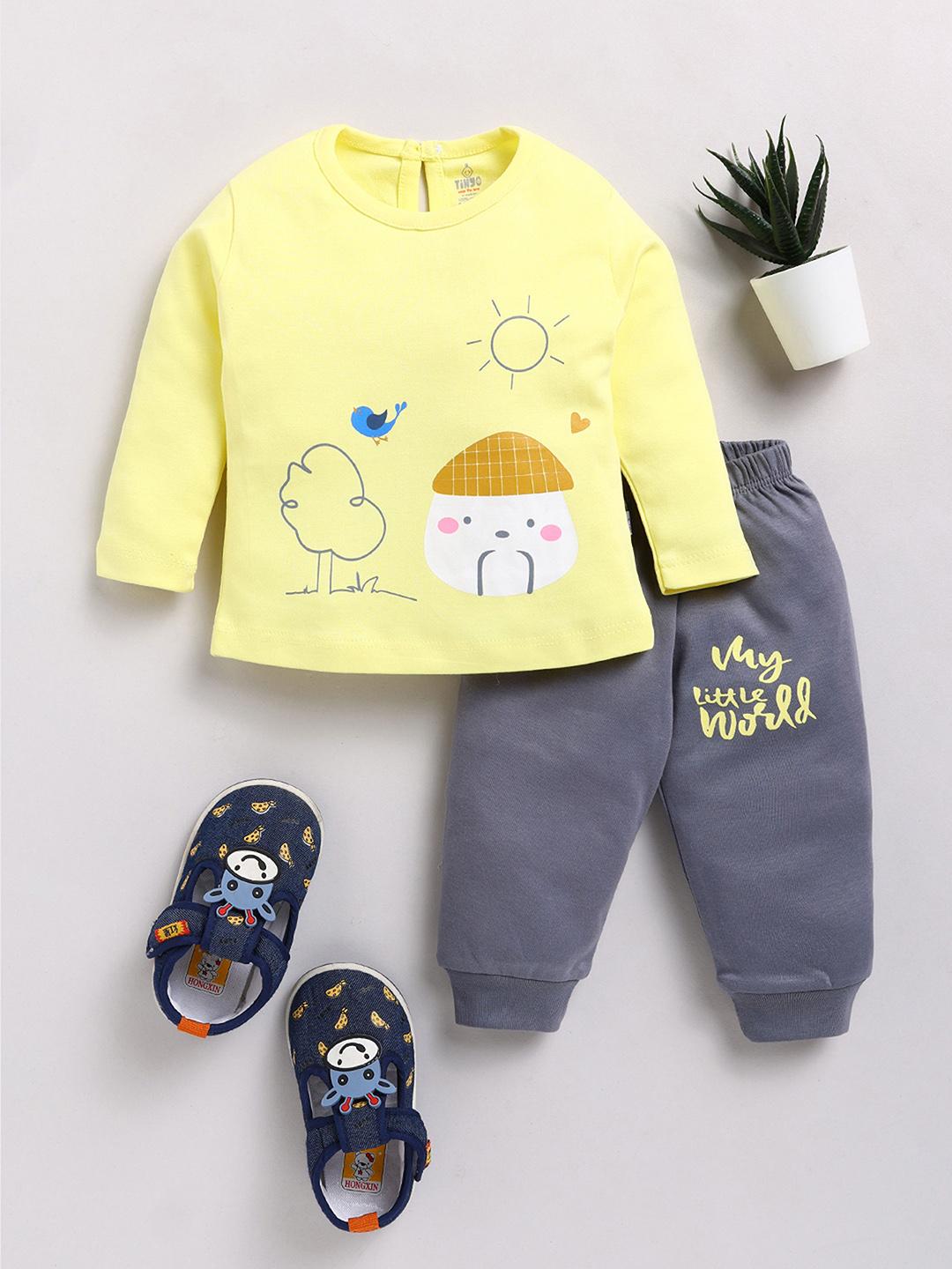 Buy YK X Tinyo Infant Girls Printed Pure Cotton T Shirt With Joggers - - Apparel for Girls