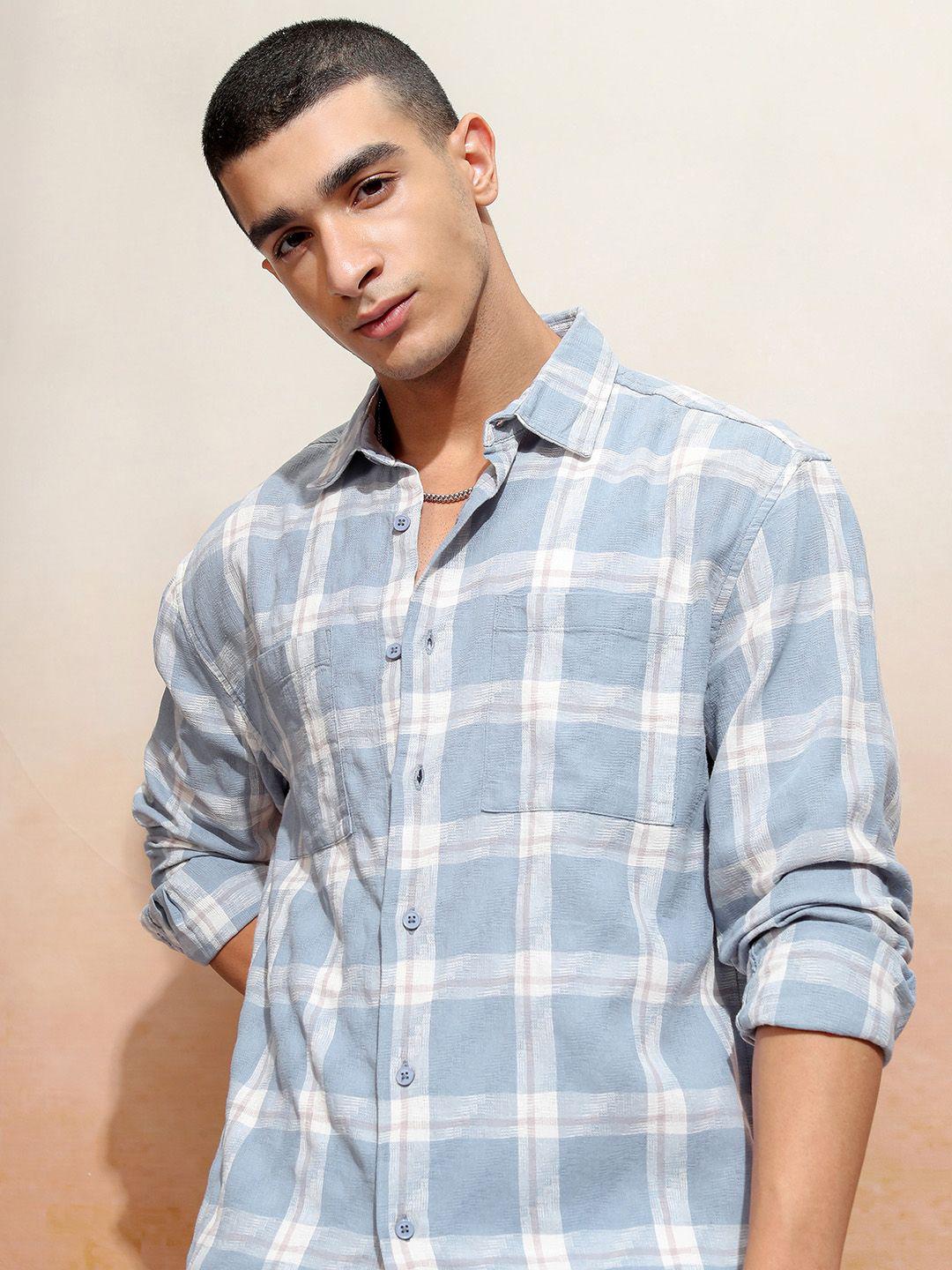 HIGHLANDER Men Jacquard Checked Relaxed Fit Shirt