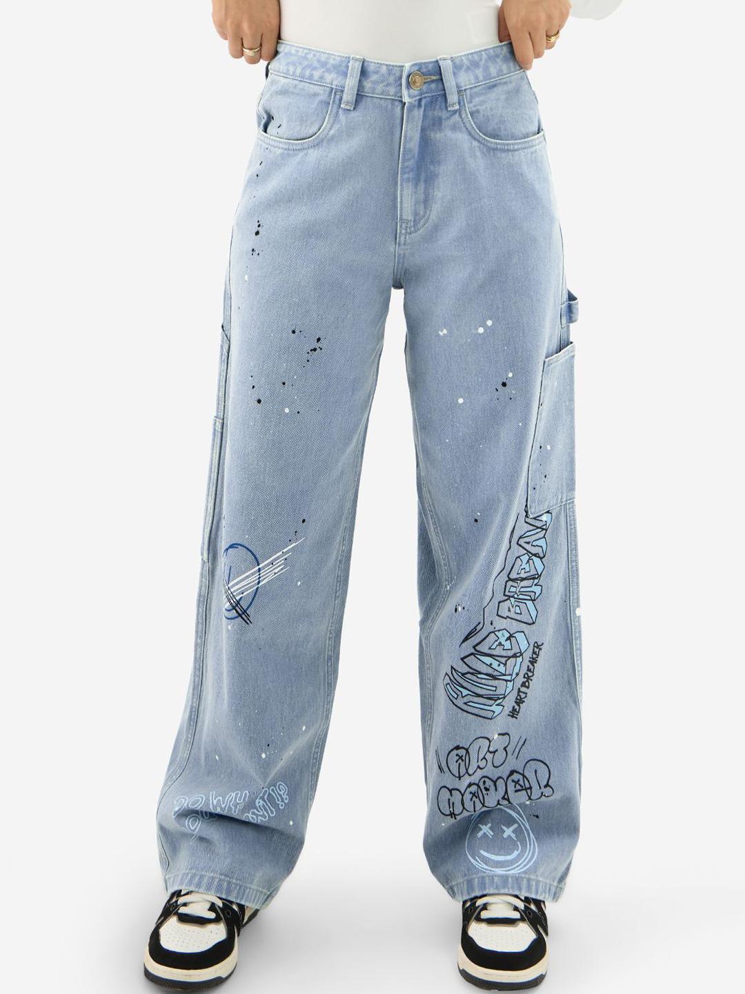 The Souled Store Women Flared Mildly Distressed Heavy Fade Stretchable Cotton Jeans
