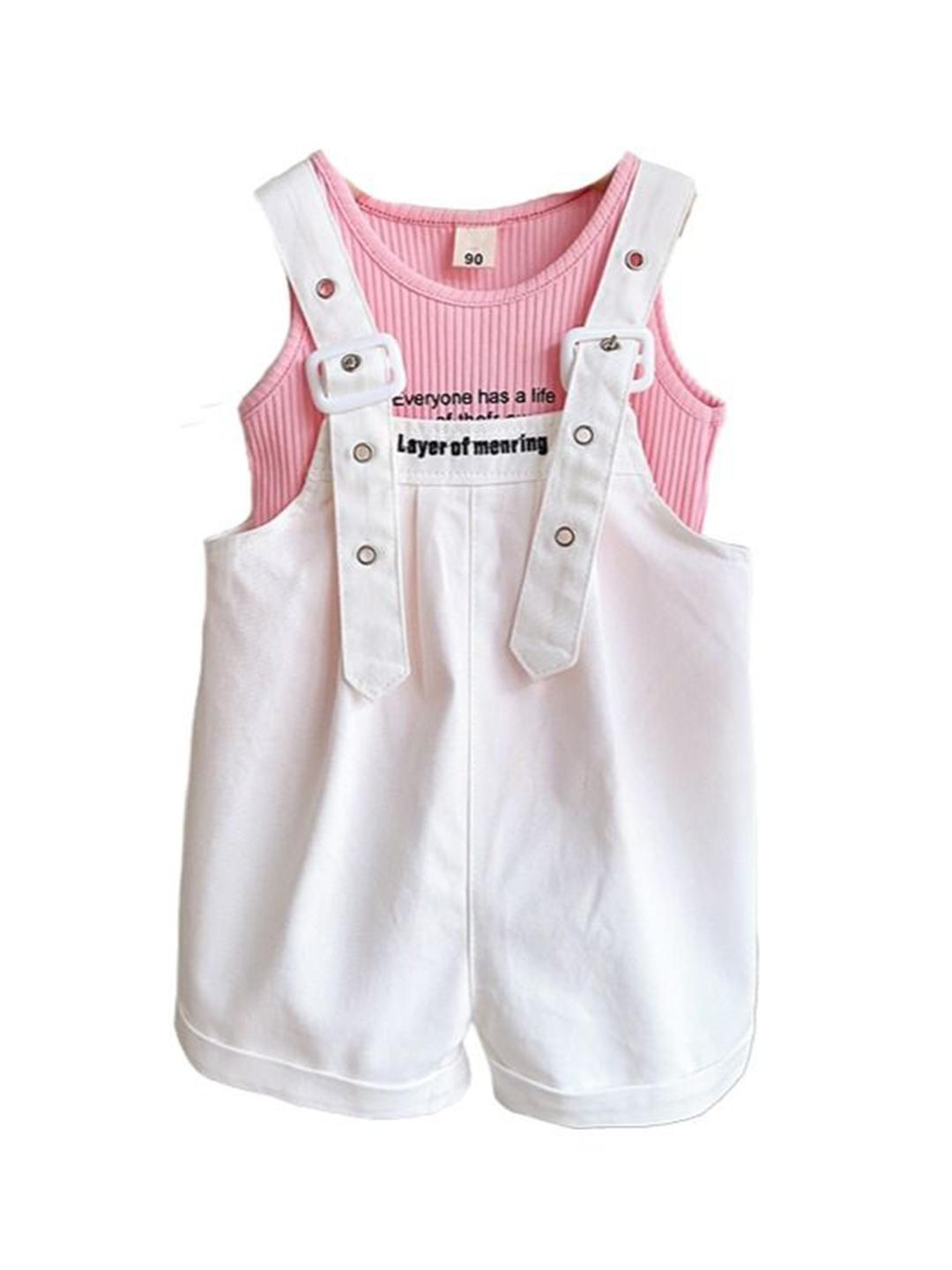 Buy StyleCast X Revolte Girls Pink & White Sleeveless Pure Cotton Top With Shorts - - Apparel for Girls