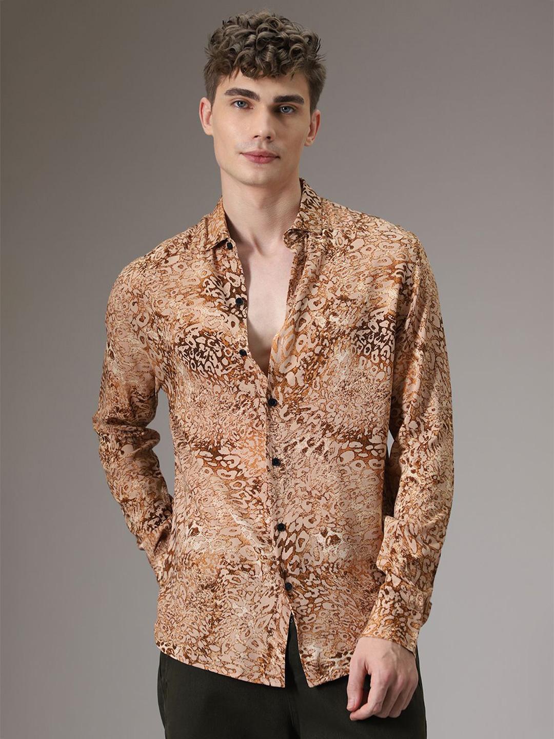 Banana Club Men Classic Abstract Printed Cutaway Collar Casual Shirt