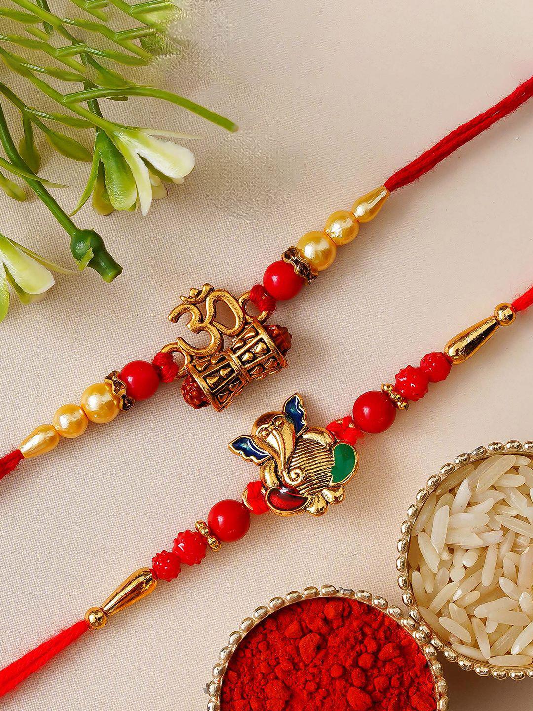 Buy ECraftIndia Set Of 2 Lord Ganesha Om Damru Rudraksha Thread Rakhis ...