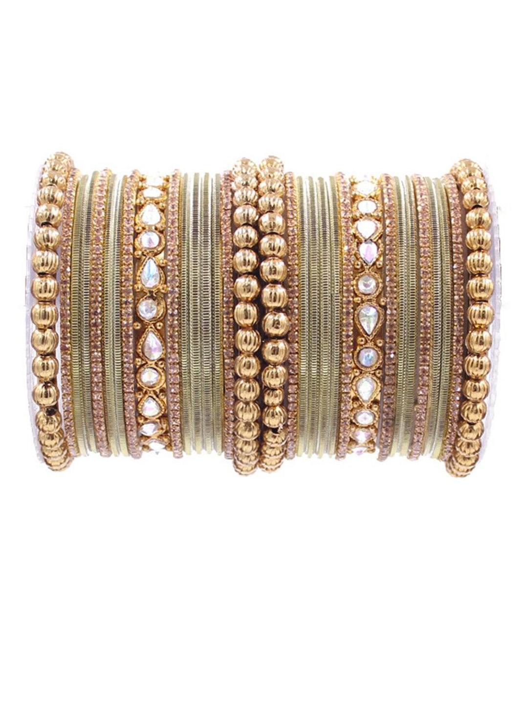 Buy Leshya Set Of 32 Brass Plated Stone Studded Bangles - - Accessories for Women