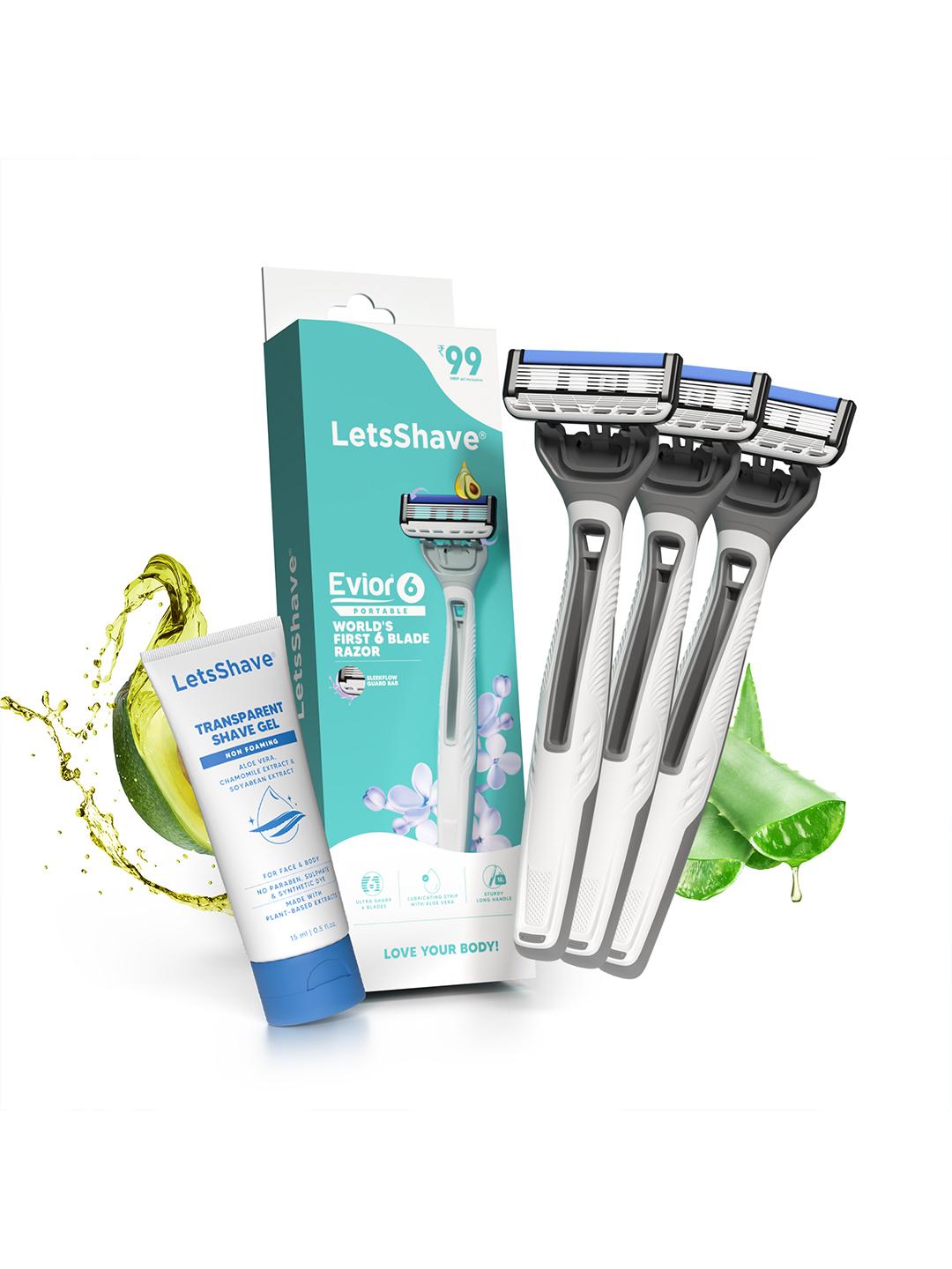 Buy LetsShave Women 3 Pcs Evior 6 Portable Razors With Free Transparent ...