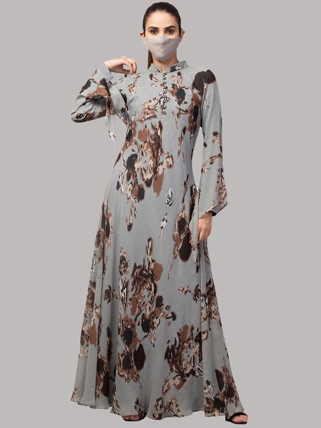Buy MUSHKIYA Round Neck Floral Printed Abaya Burqa With Scarf - Burqas ...