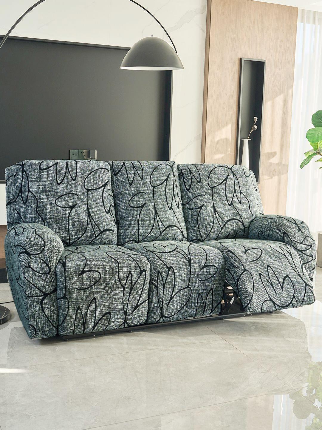 Buy HOKIPO Intense Grey Abstract Floral Polyester 140Gsm Stretchable Recliner Cover 3 Seater - - Home for Unisex