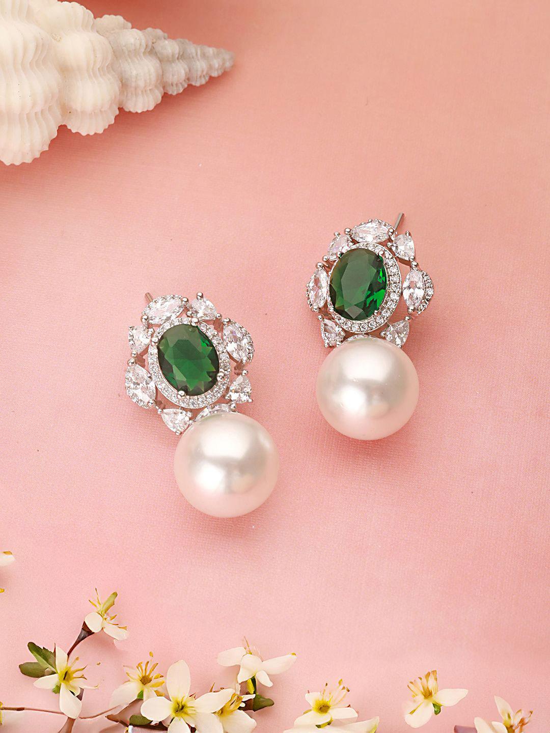 Buy Saraf RS Jewellery American Diamond & Pearls Silver Plated Drop Earrings -  - Accessories for Women