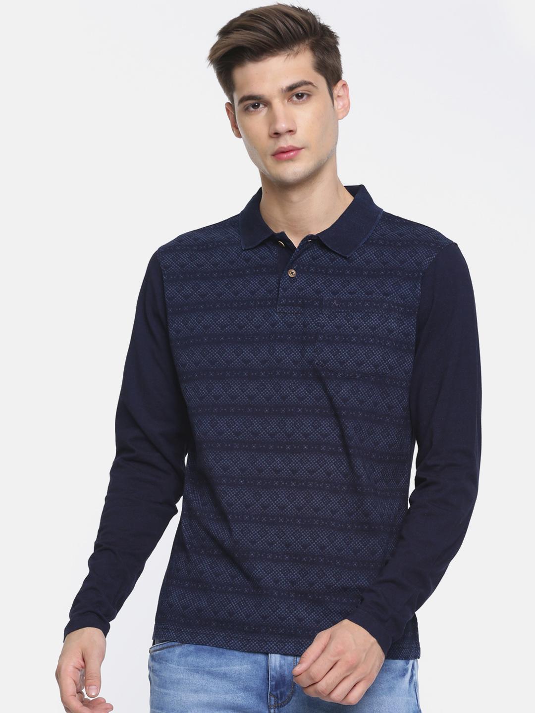 Buy Parx Men Navy Blue Printed Polo Collar Pure Cotton T Shirt ...