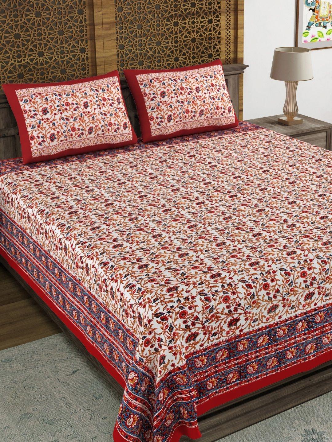 Buy BLOCKS OF INDIA White Ethnic Motifs Cotton 210 TC King Fine Bedsheet With 2 Pillow Covers 243 X 274 Cm - - Home for Unisex