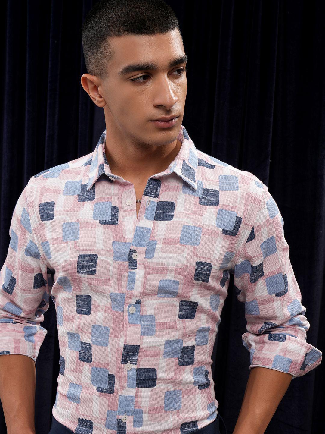 HIGHLANDER Men Dobby Textured Printed Casual Shirt