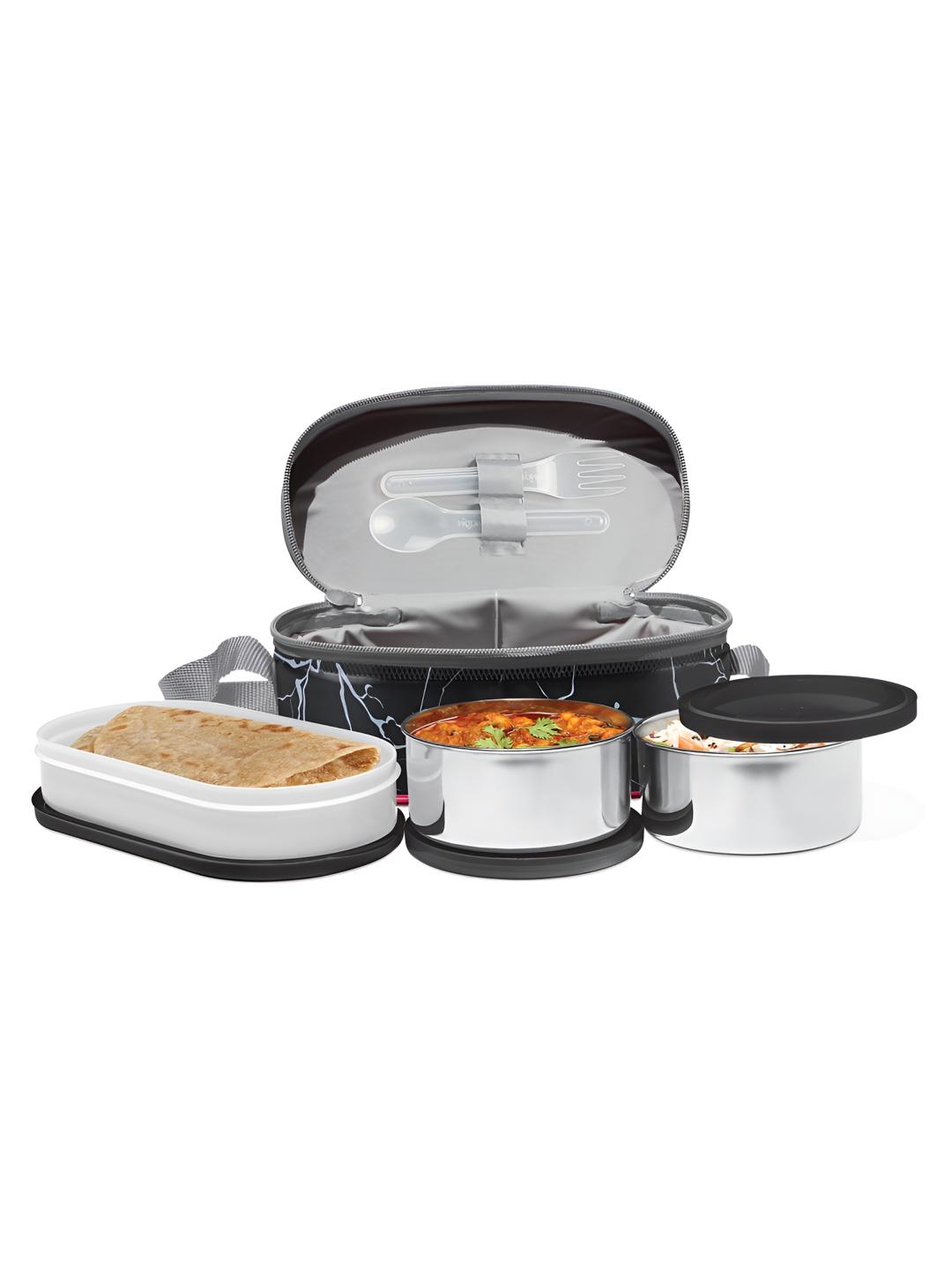 Milton Black 3 Pieces Executive Lunch Insulated Tiffin Box With Bag