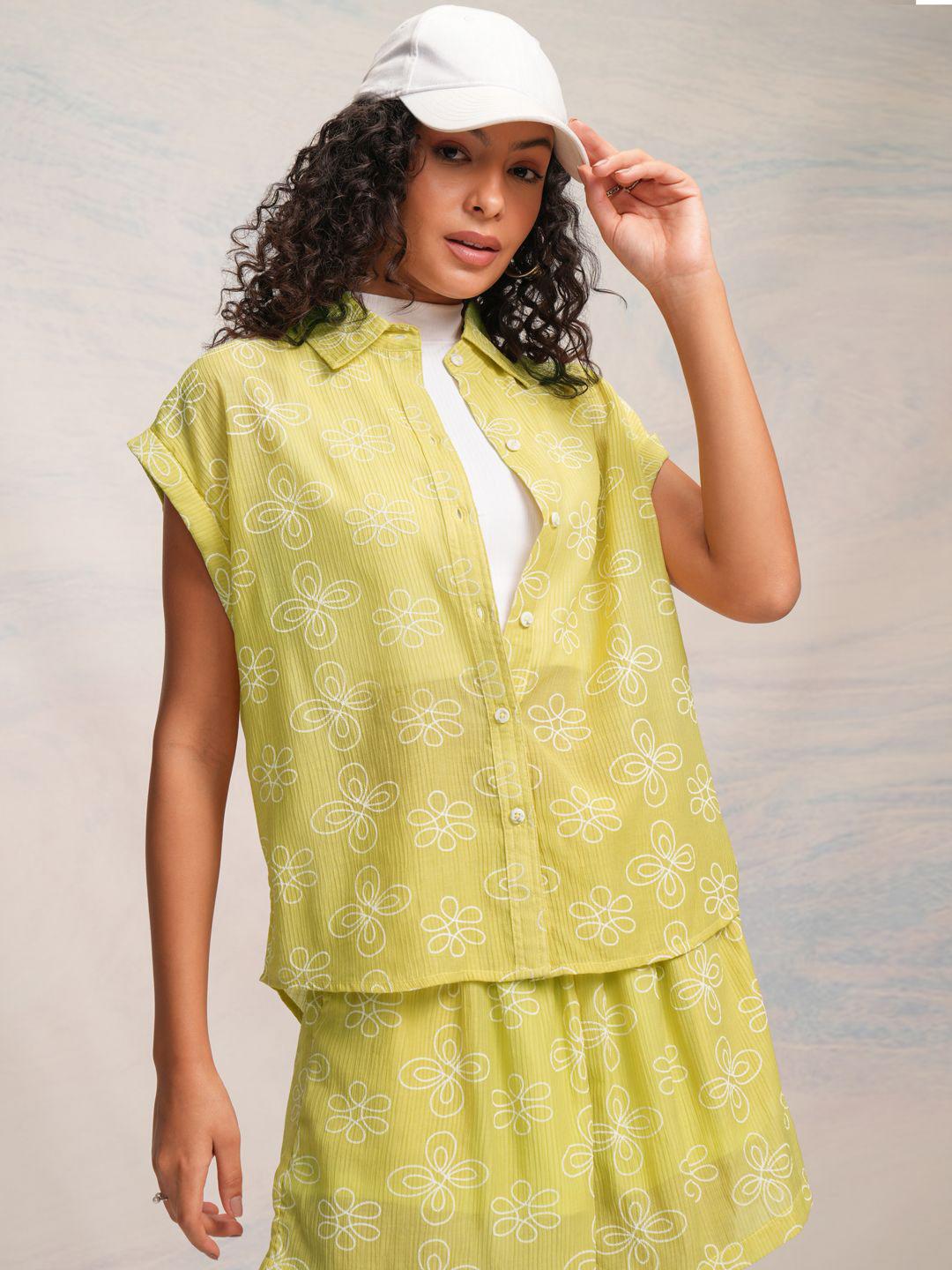 Buy Tokyo Talkies Green Shirt Collar Short Sleeves Printed Shirt & Shorts - - Apparel for Women