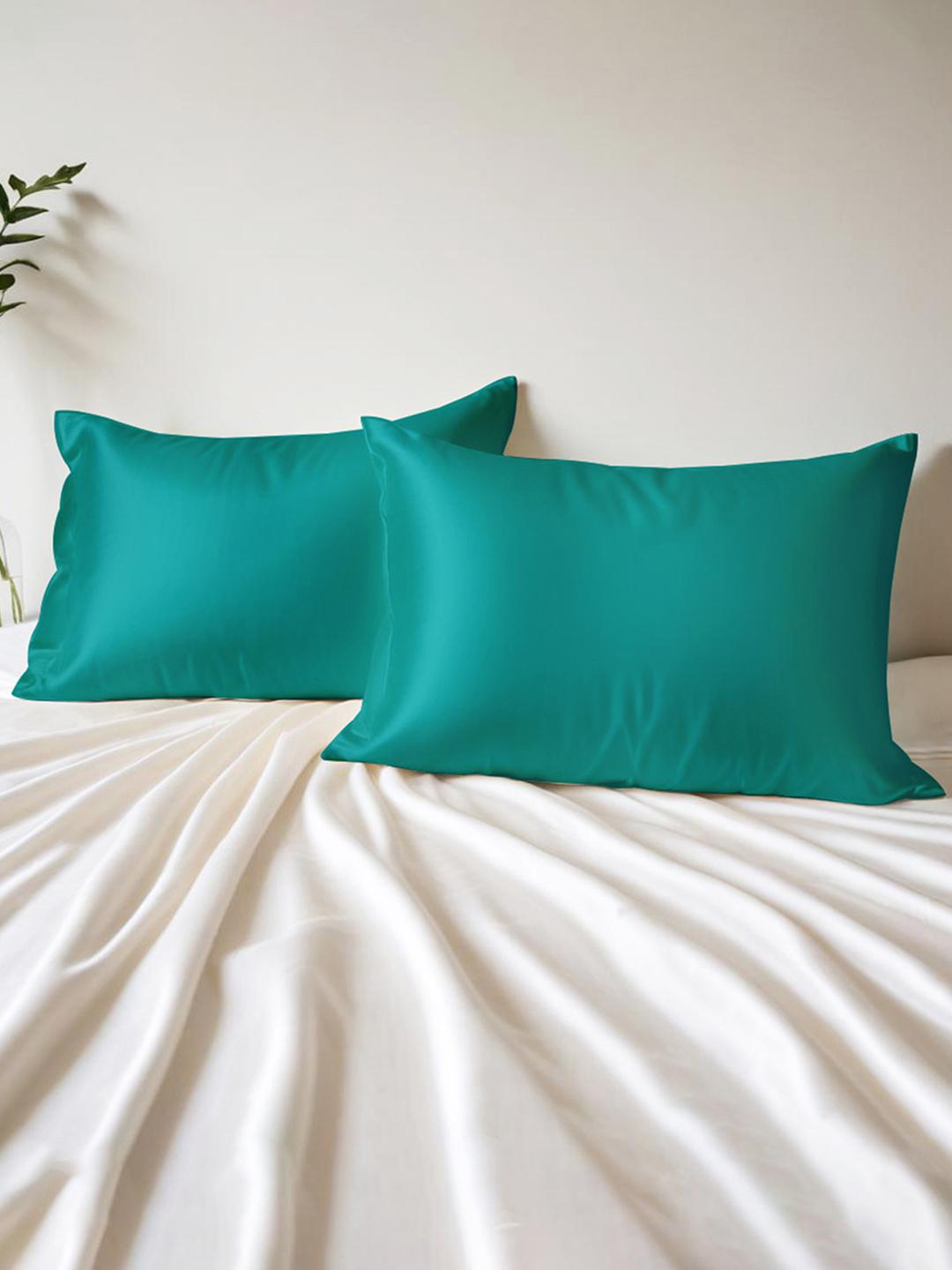 Buy Layers Green 2 Pieces Micro Silk Rectangle Pillow Covers - - Home for Unisex