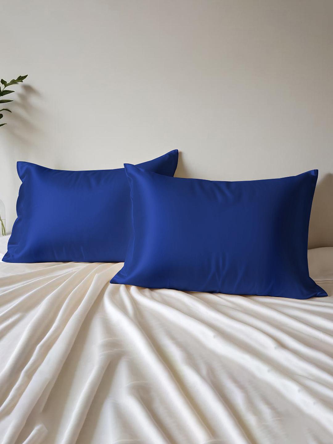 Buy Layers Navy Blue 2 Pieces Micro Silk Rectangle Pillow Covers -  - Home for Unisex