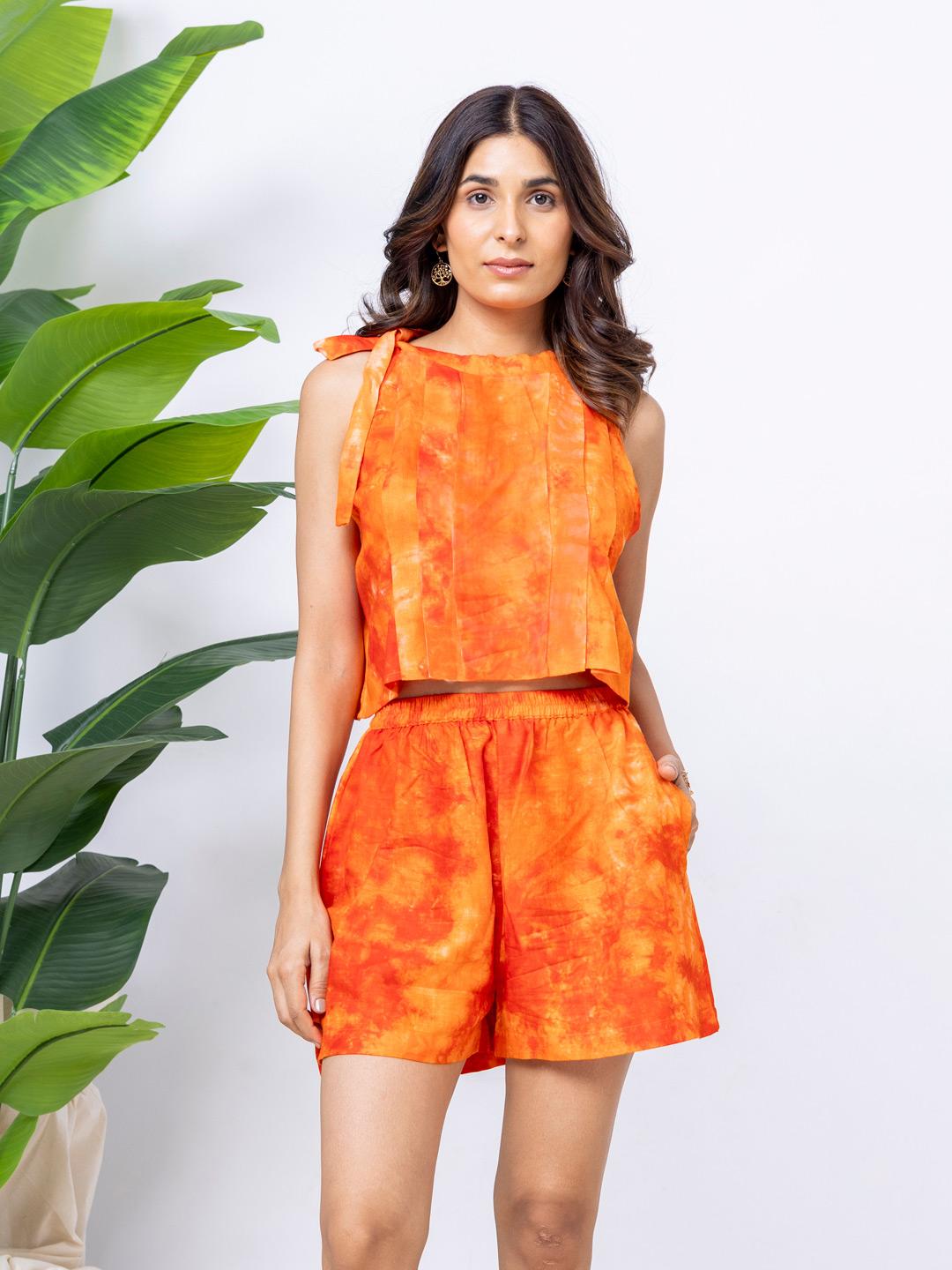Buy Aoba Orange Tie Dyed Comfort Fit Beachwear Cover Up Set Buy Aoba Orange Tie Dyed Comfort Fit Beachwear Cover Up Set