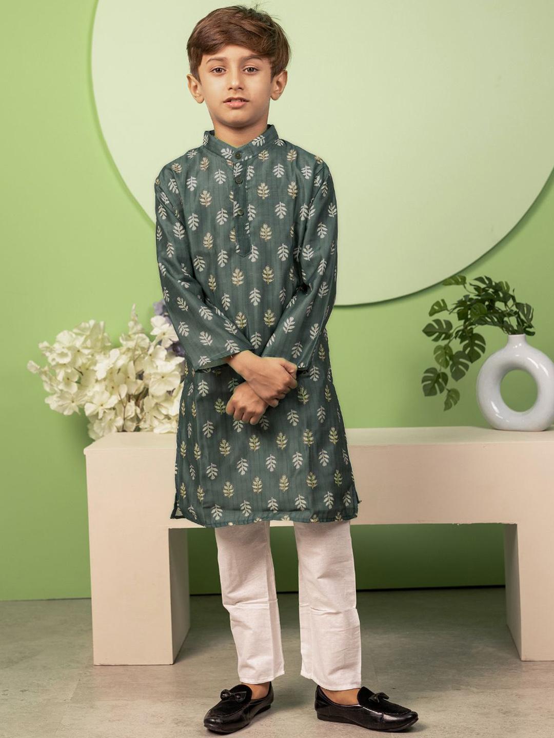Boys Floral Regular Kurta With Pyjamas